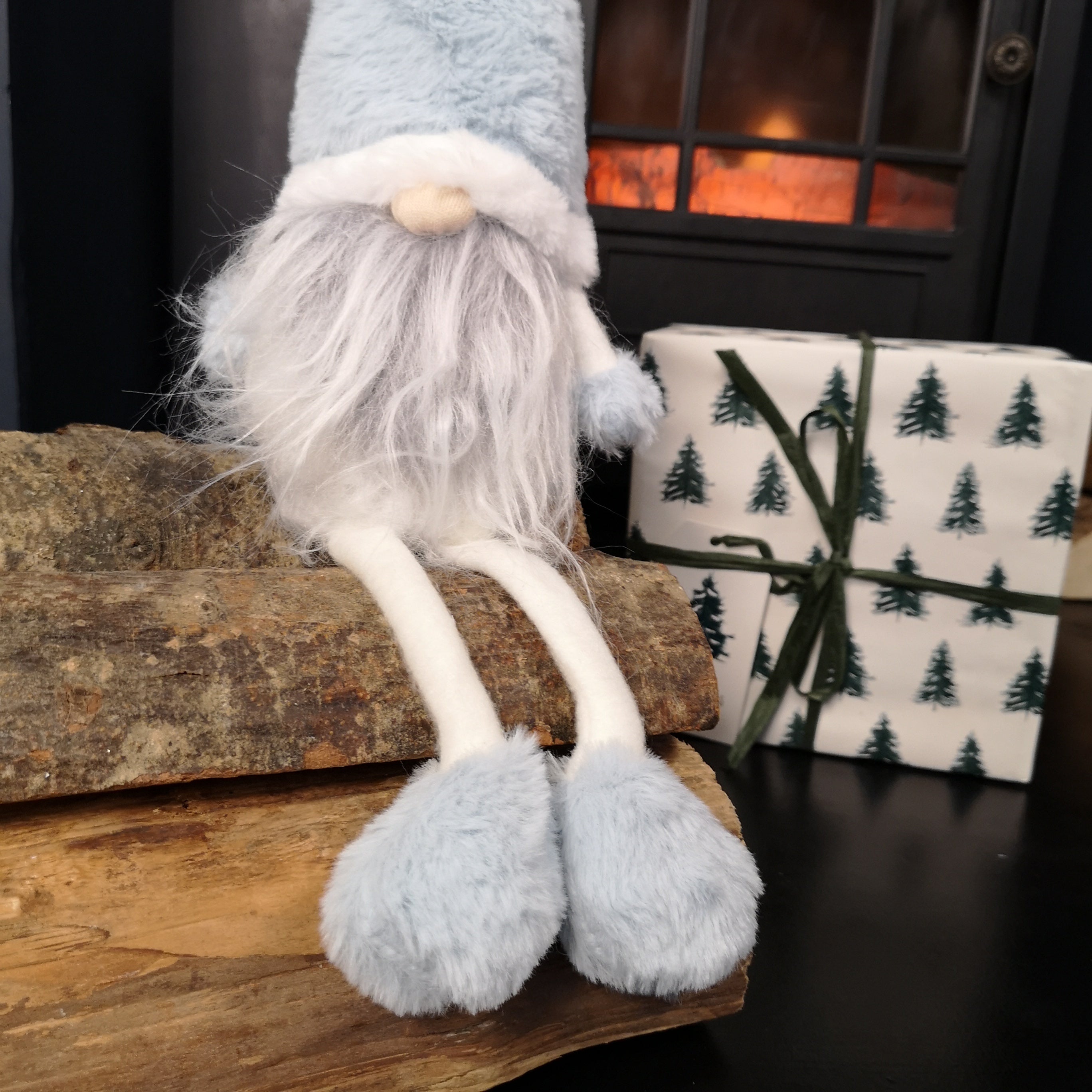 48cm Pastel Blue Plush Sitting Christmas Gonk with Dangly Legs Decoration