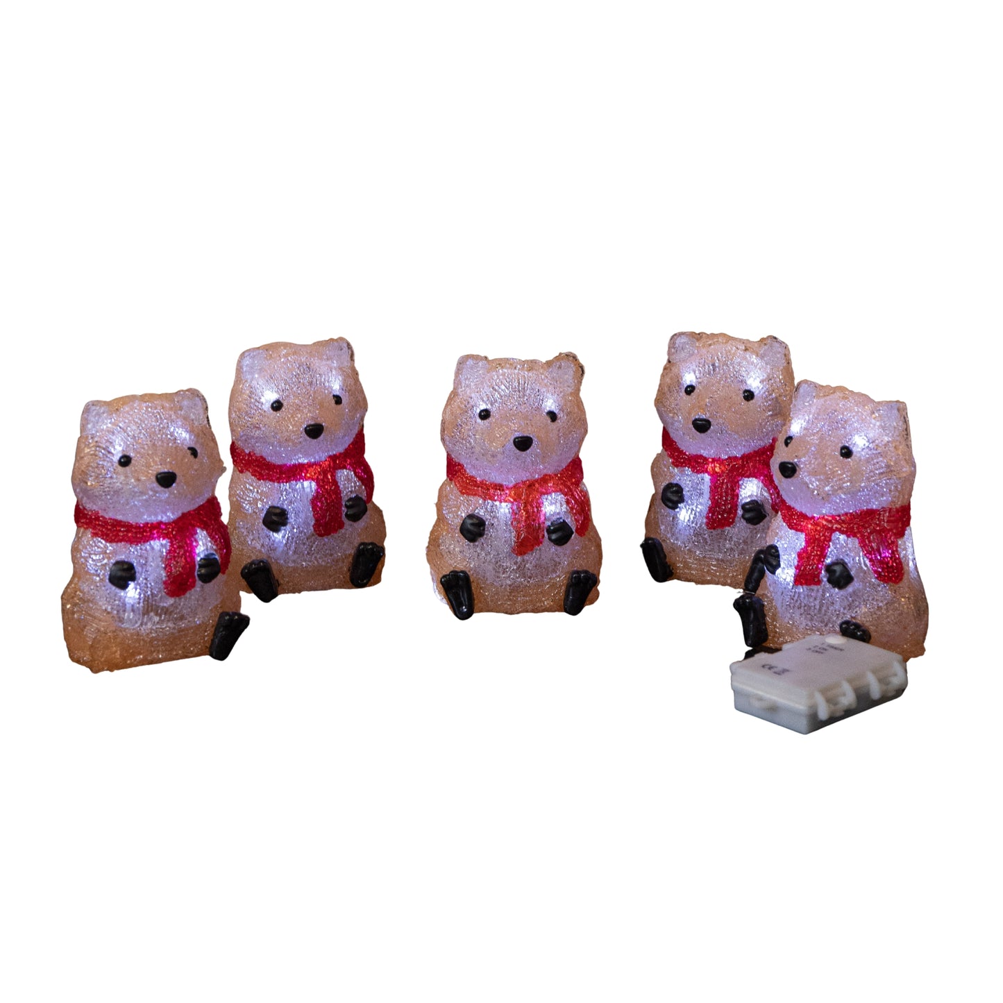 14cm Set of 5 Battery Operated Light up Christmas Fox Ornaments with 40 Cool White LEDs