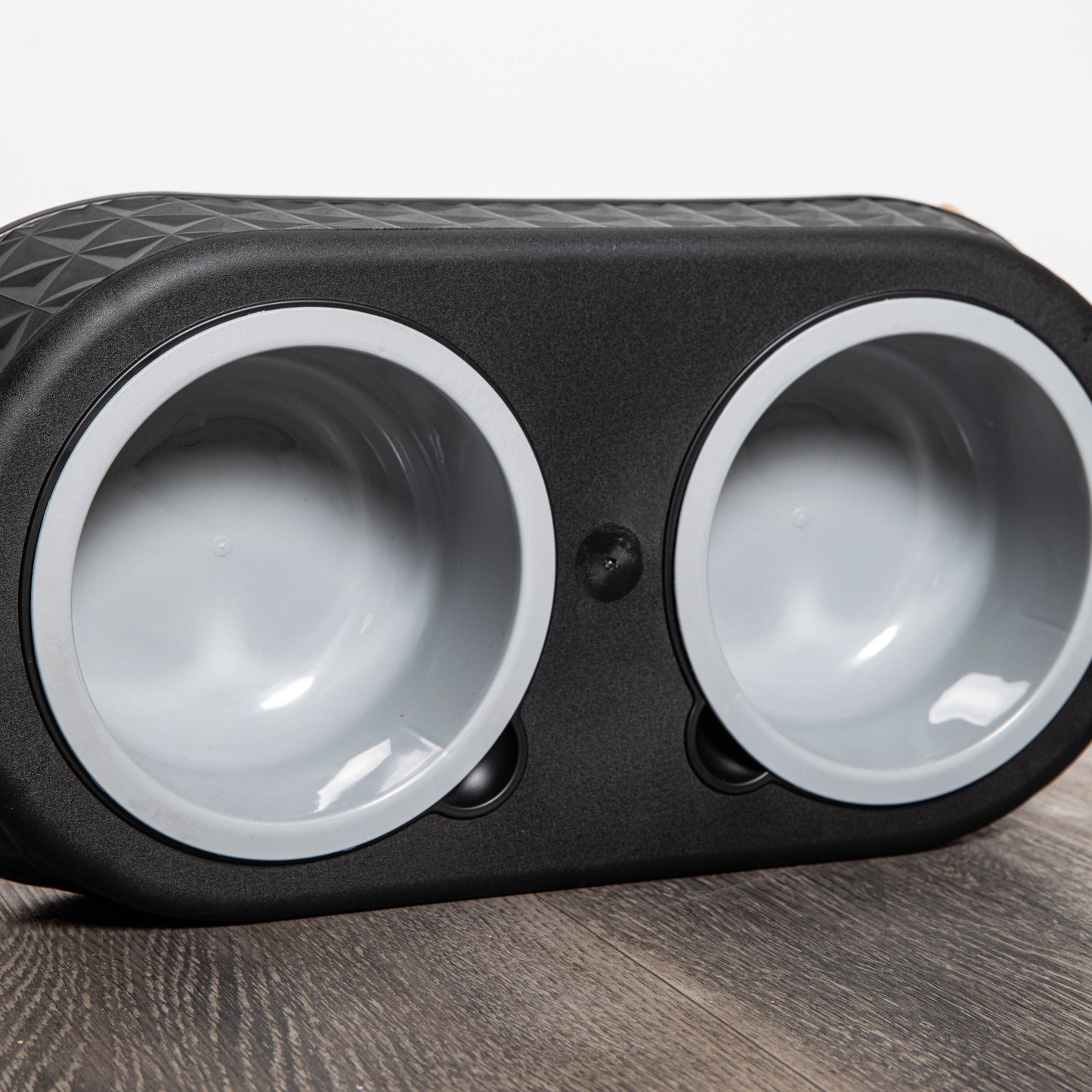 16cm x 9cm Black Plastic Raised Double Pet Bowl Feeding Station with Stand