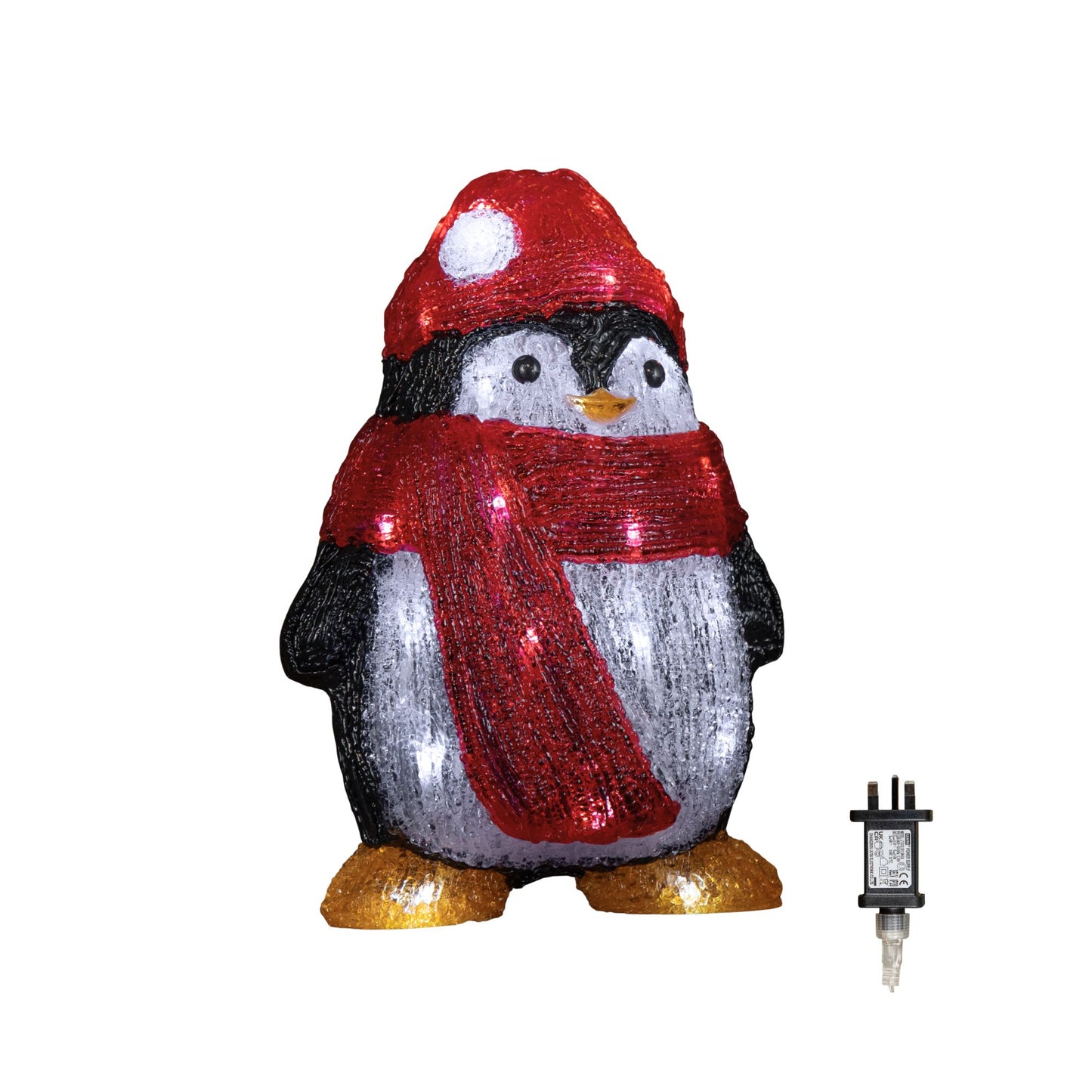 30cm Light up Acrylic Christmas Penguin with Scarf and 30 White LEDs