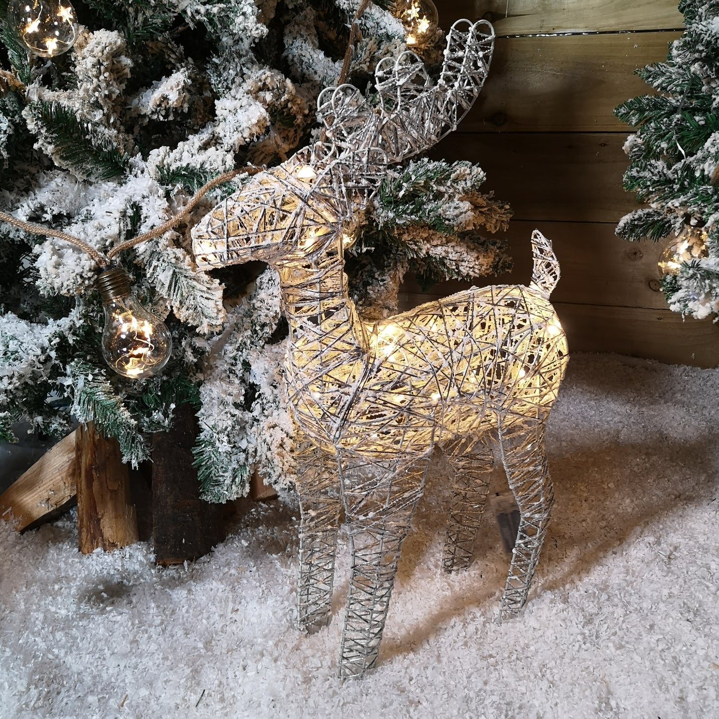 60cm Battery Operated Silver Woven Reindeer Christmas Decoration with 20 Warm White LEDs