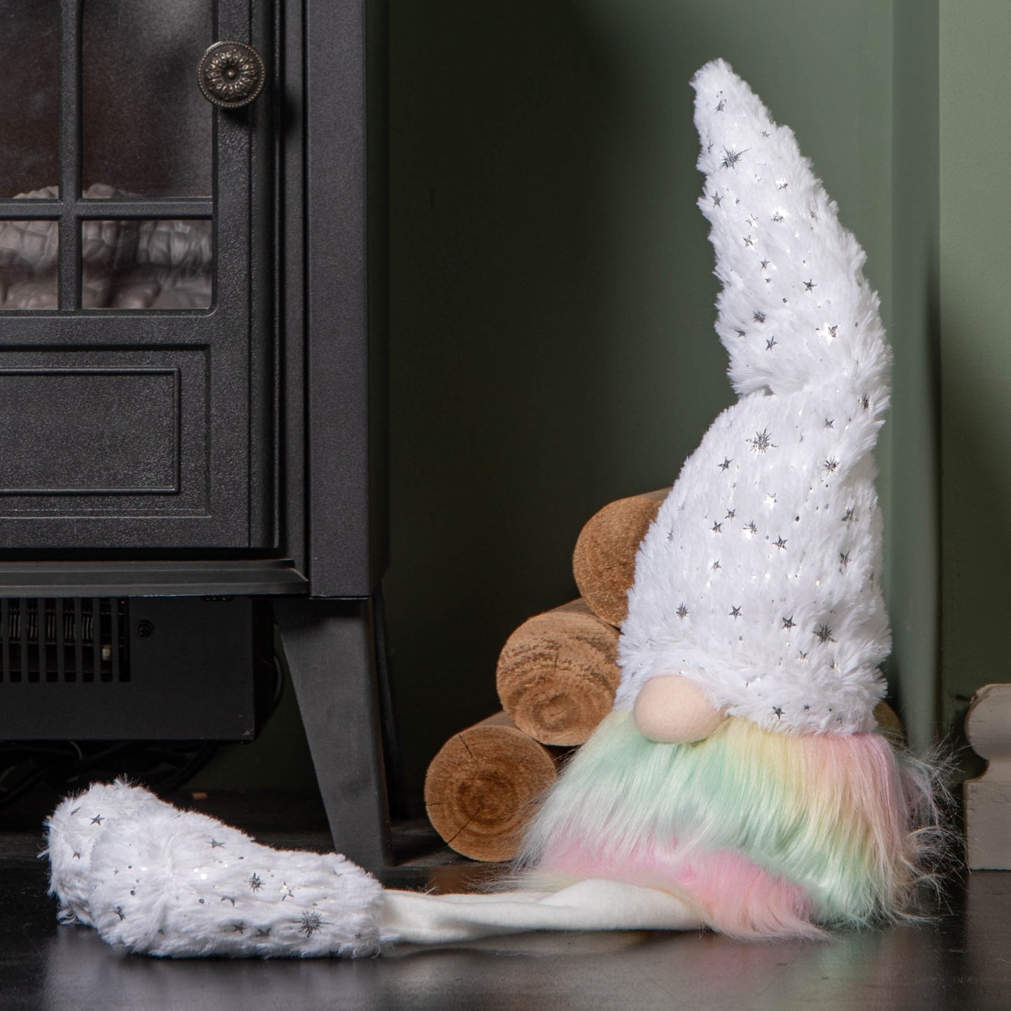 70cm Festive Christmas Rainbow Haired Plush Gonk Dangly Legs & Starry Hat