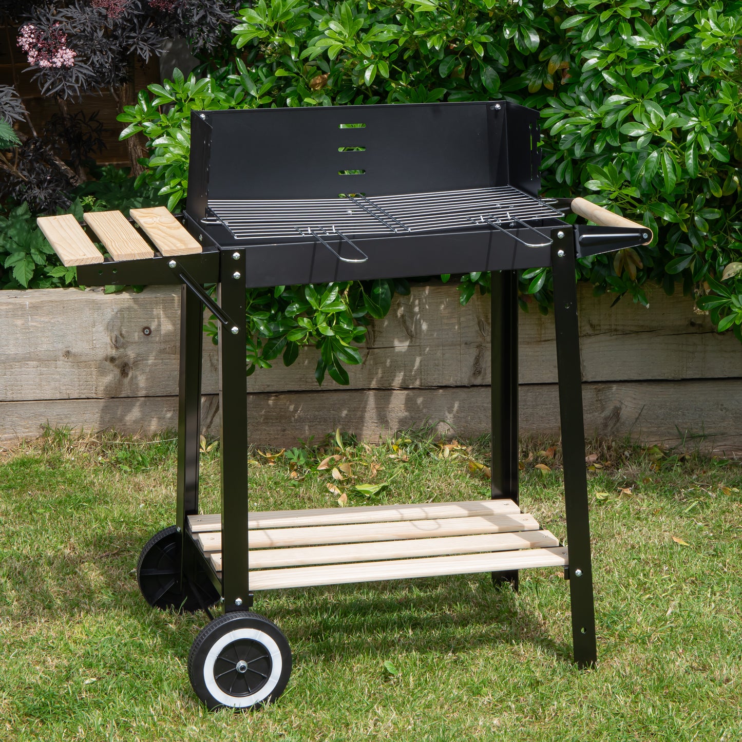 82 x 29cm Charcoal BBQ Grill Trolley with Shelves on Wheels