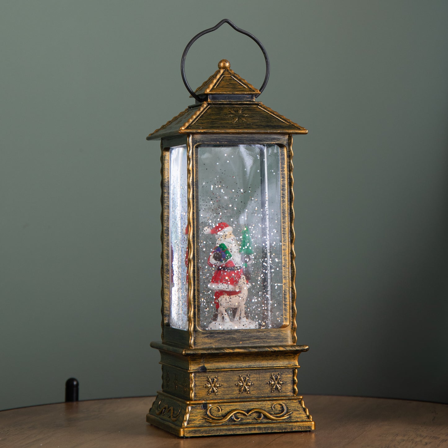 29cm Battery Operated Light up Christmas Water Spinner with Rotating Santa & LEDs