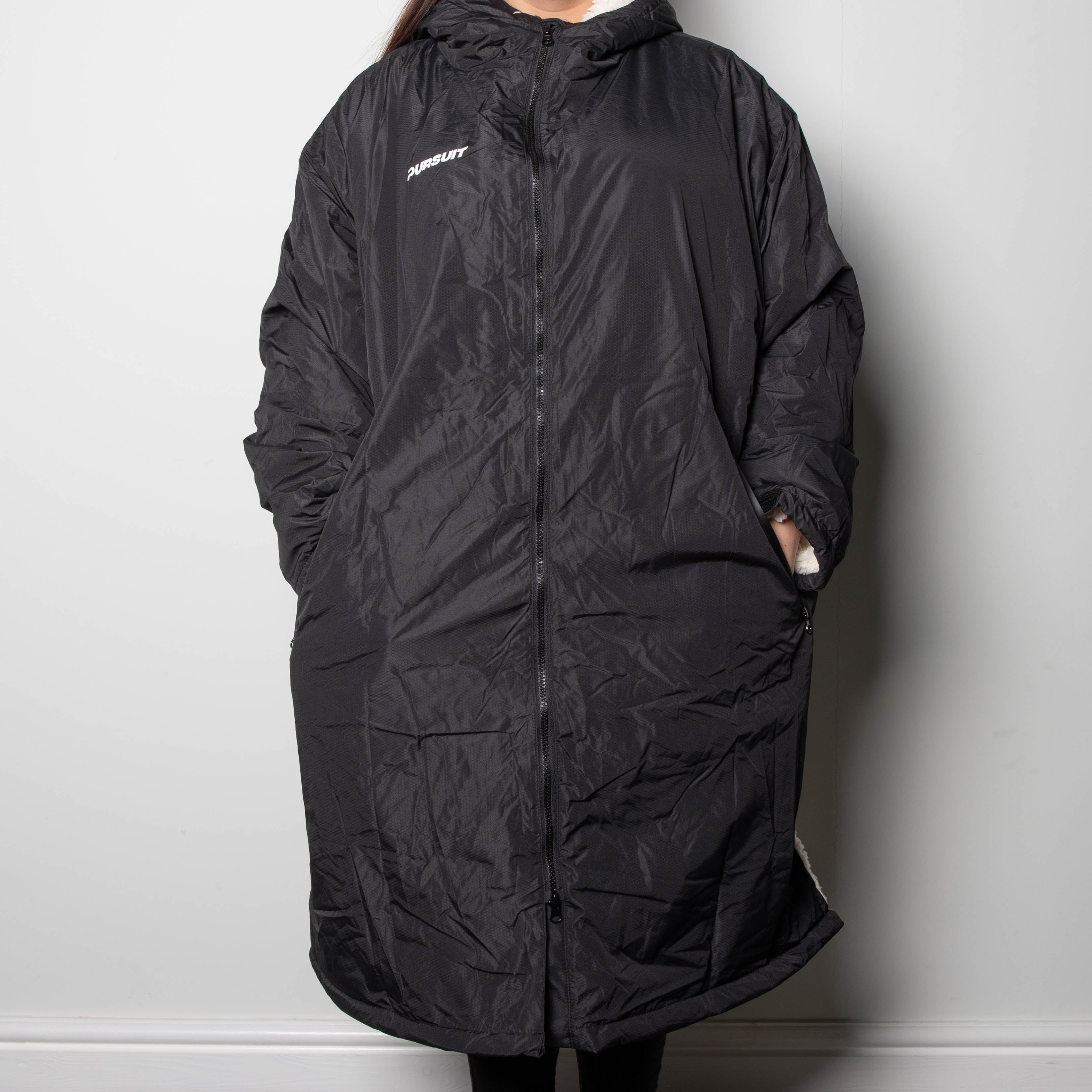 Oversized Adult Waterproof Active Dry Robe with Fleece Lining and Travel Bag in Black