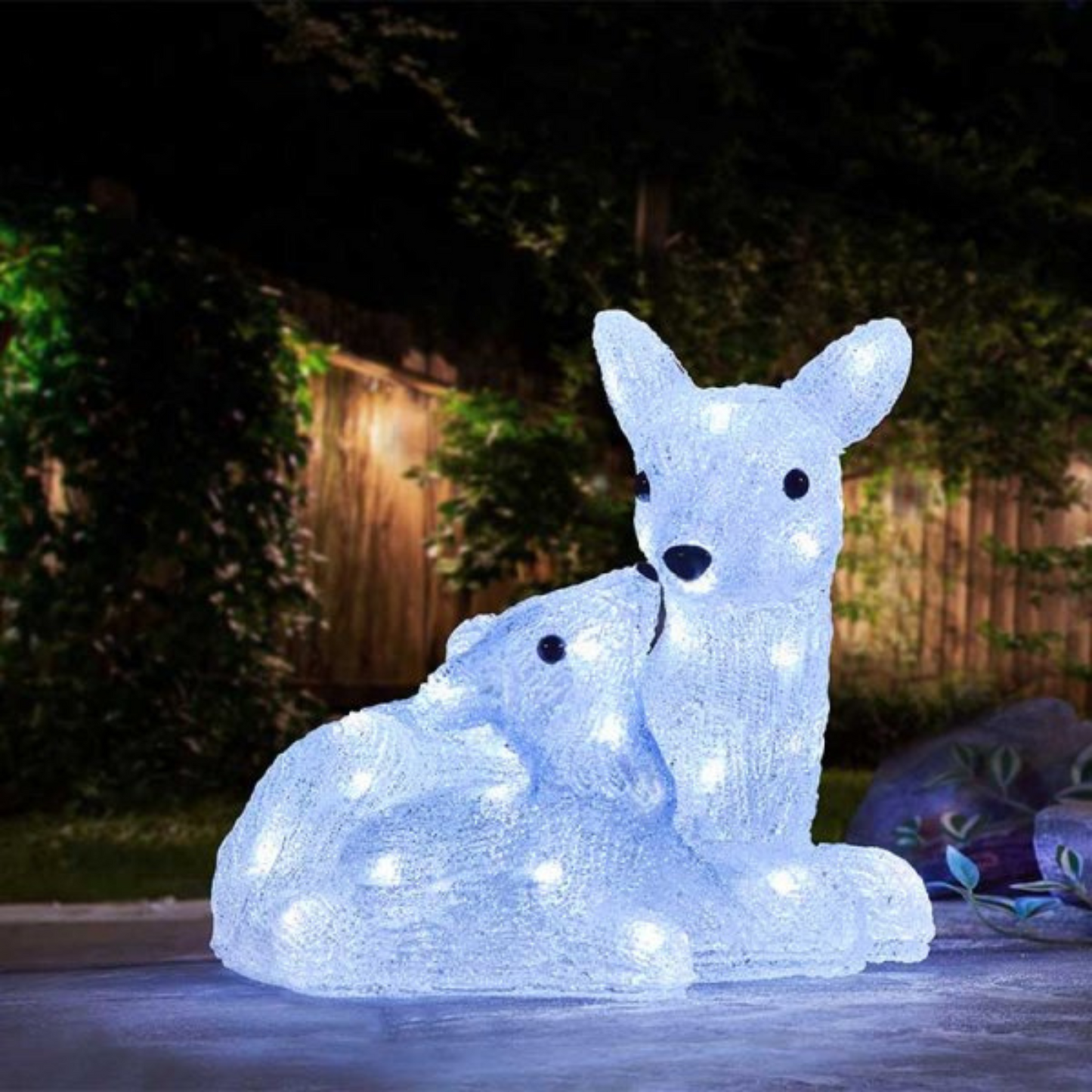27cm Battery Powered Light up Ice Frosted Christmas Doe & Fawn with LEDs