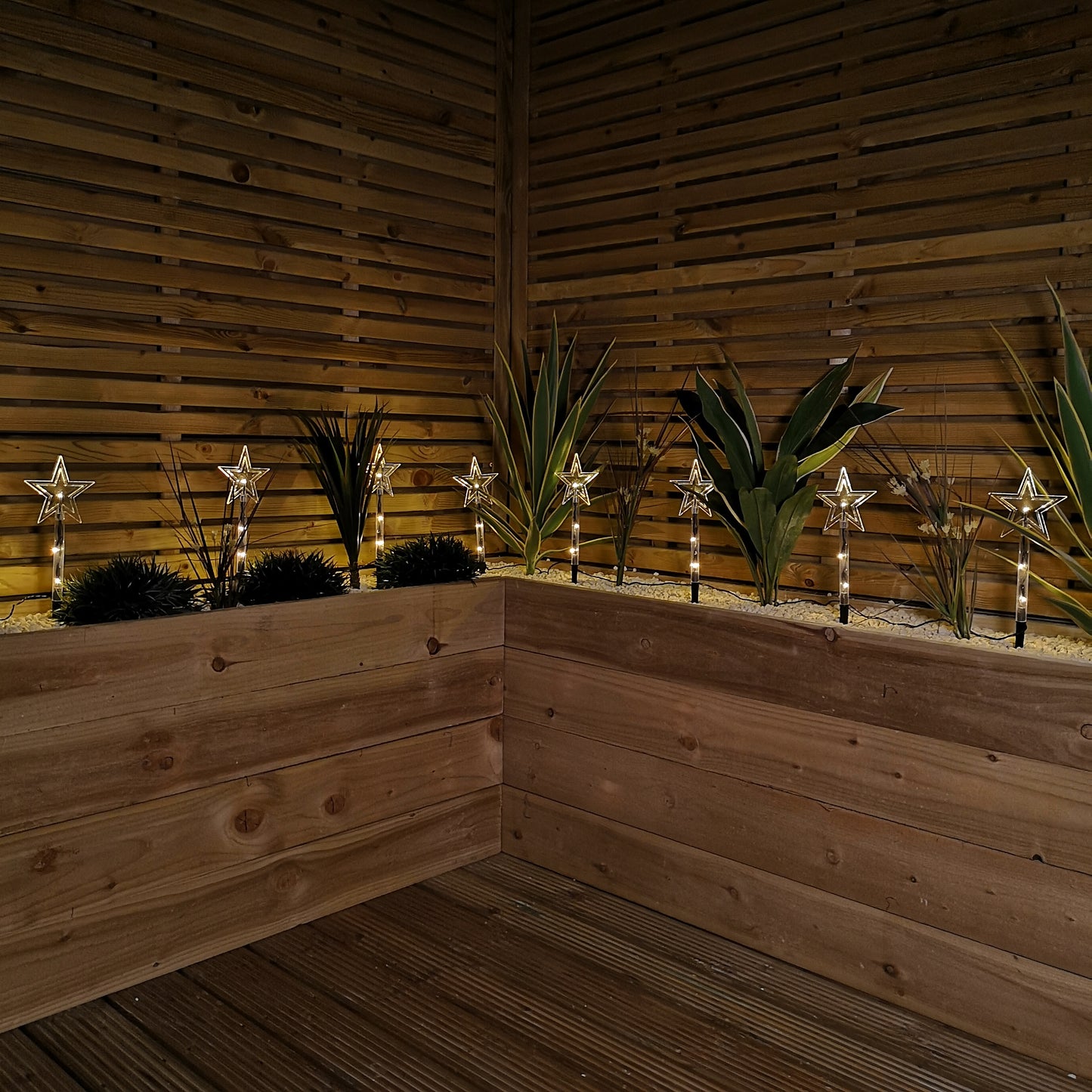 Set of 8 Battery Operated LED Warm White Star Path Lights Christmas Decoration with Timer