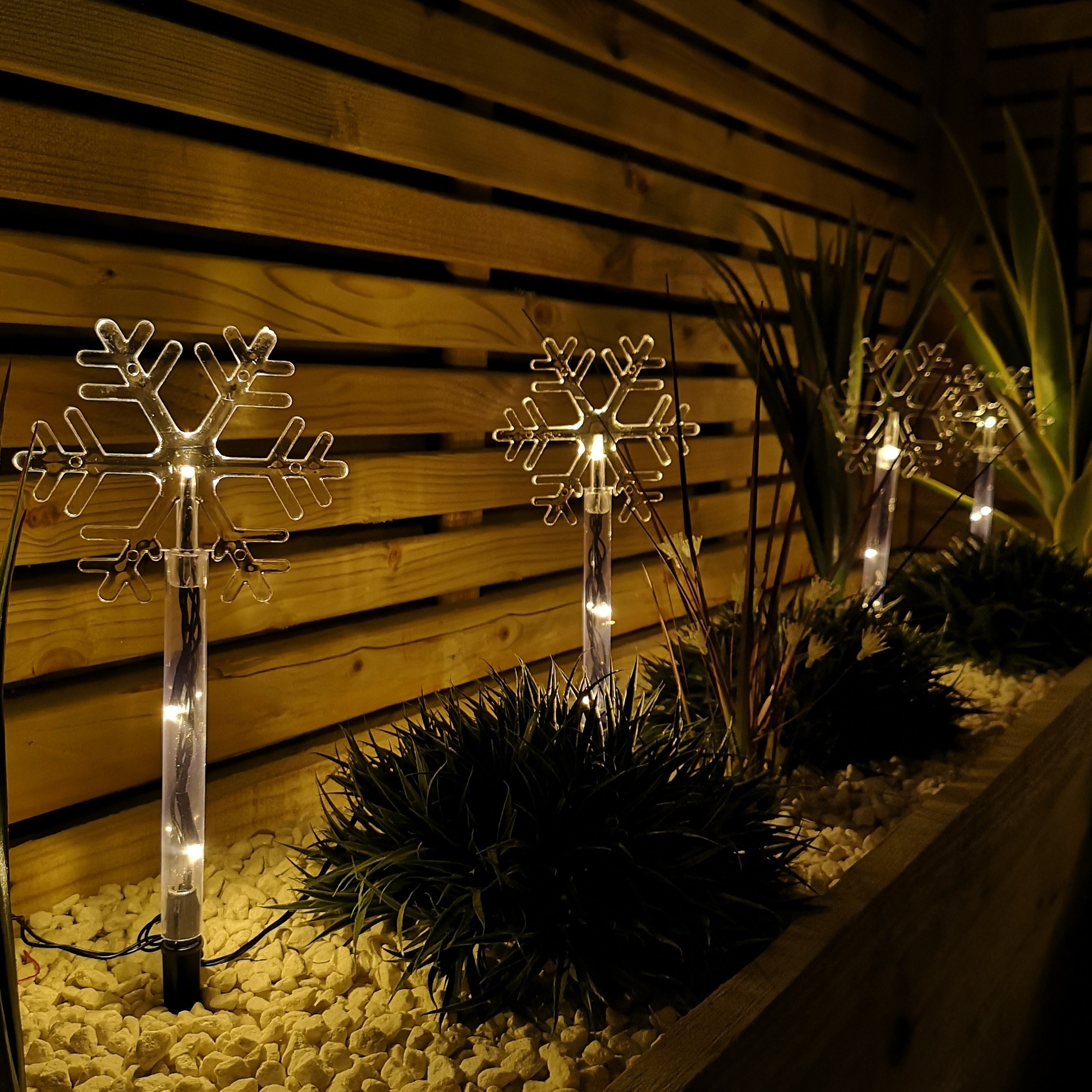 Battery Operated Set of 8 Light up Christmas Snowflake Garden Stakes with LEDs