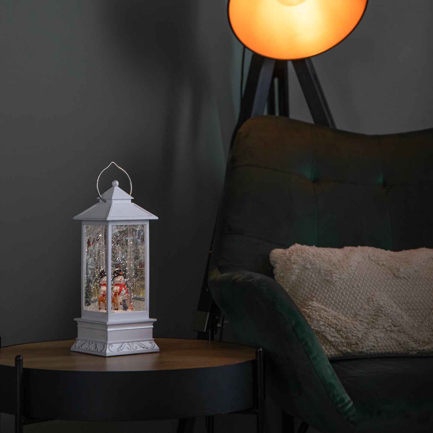 31cm Dual Powered Light up Glitter Christmas Water Spinner with Snowman Scene