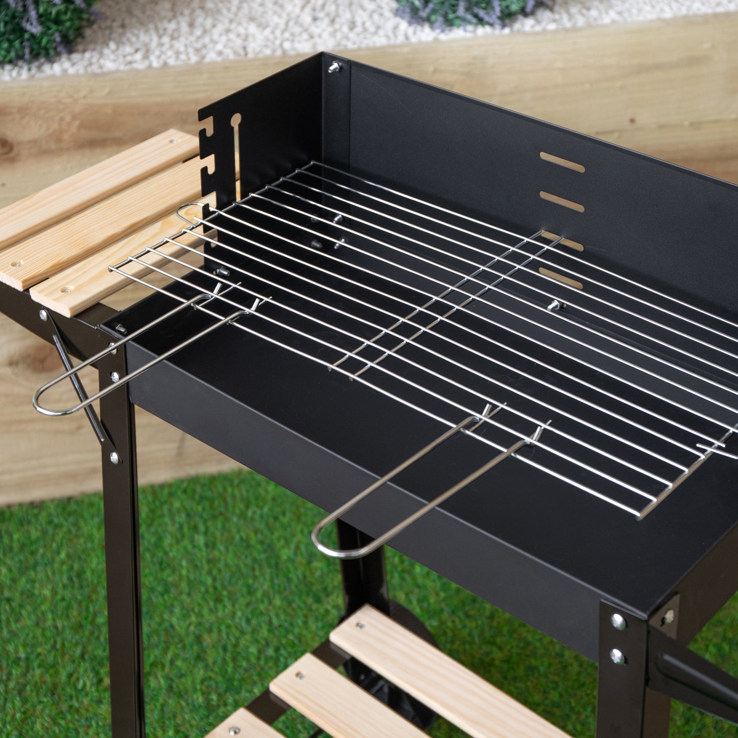 82 x 29cm Charcoal BBQ Grill Trolley with Shelves on Wheels