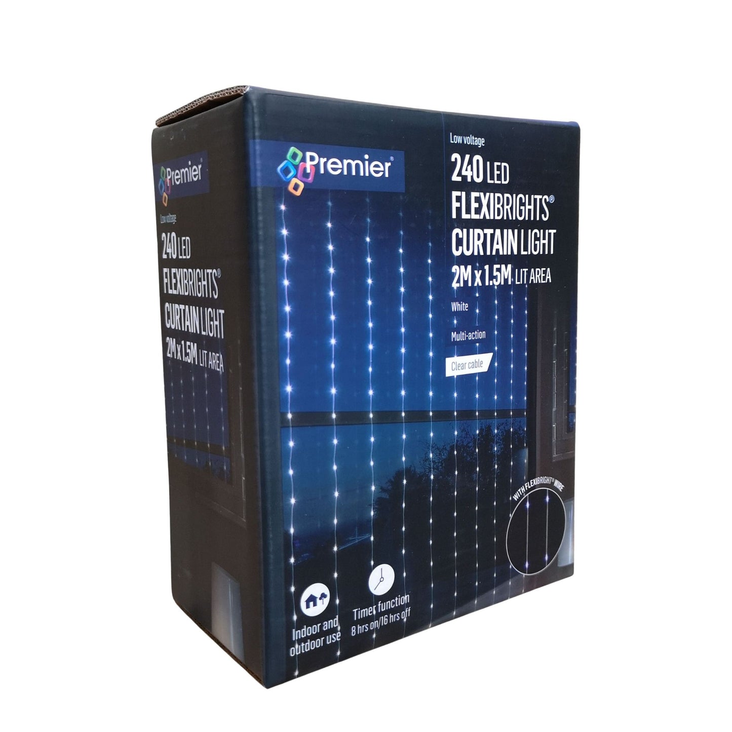 240 LED 2m x 1.5m Premier Flexibright Curtain Indoor Outdoor Multifunction Christmas Lights with Timer in Cool White