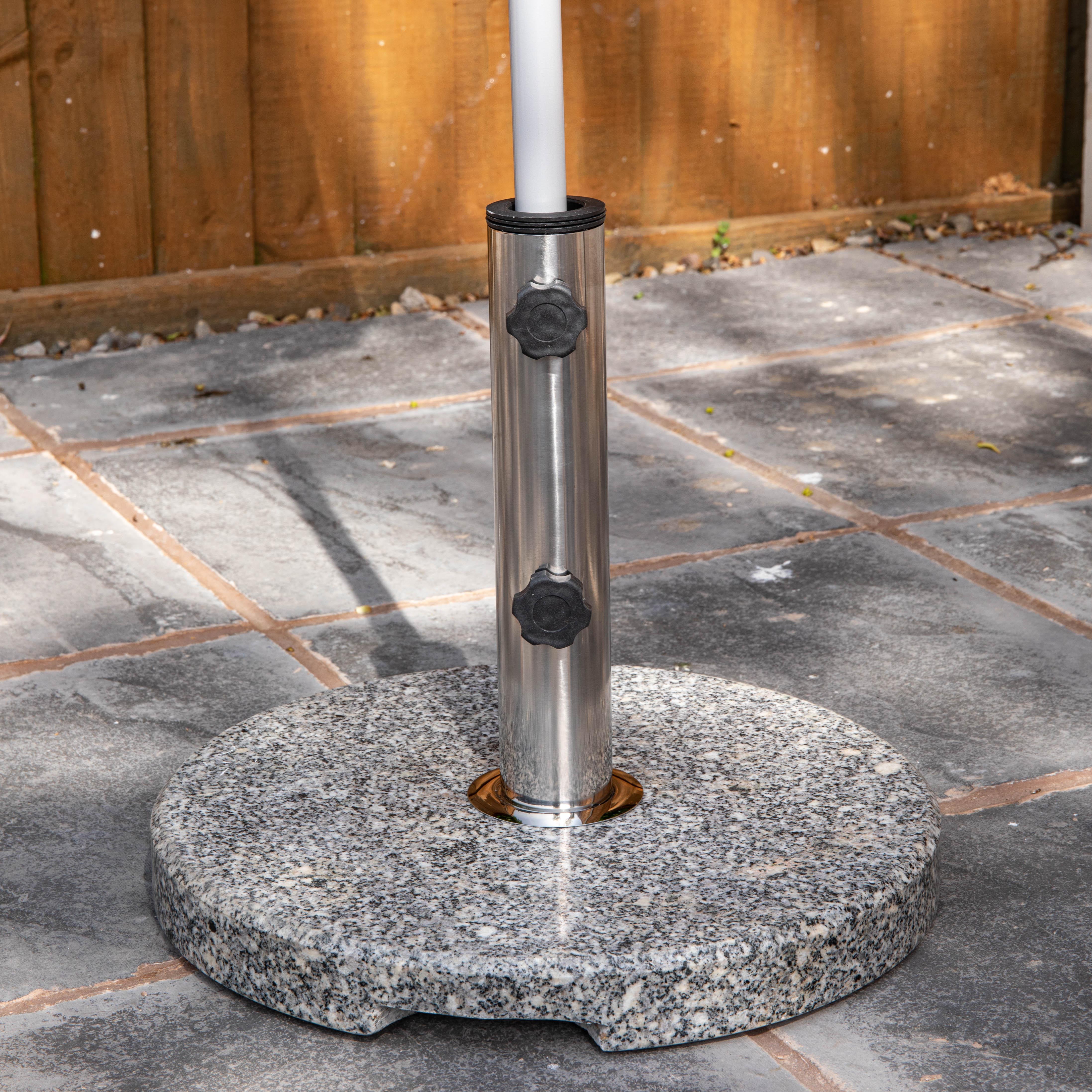 15kg Round Granite Garden Parasol / Umbrella Base Weight Stainless Steel Pole