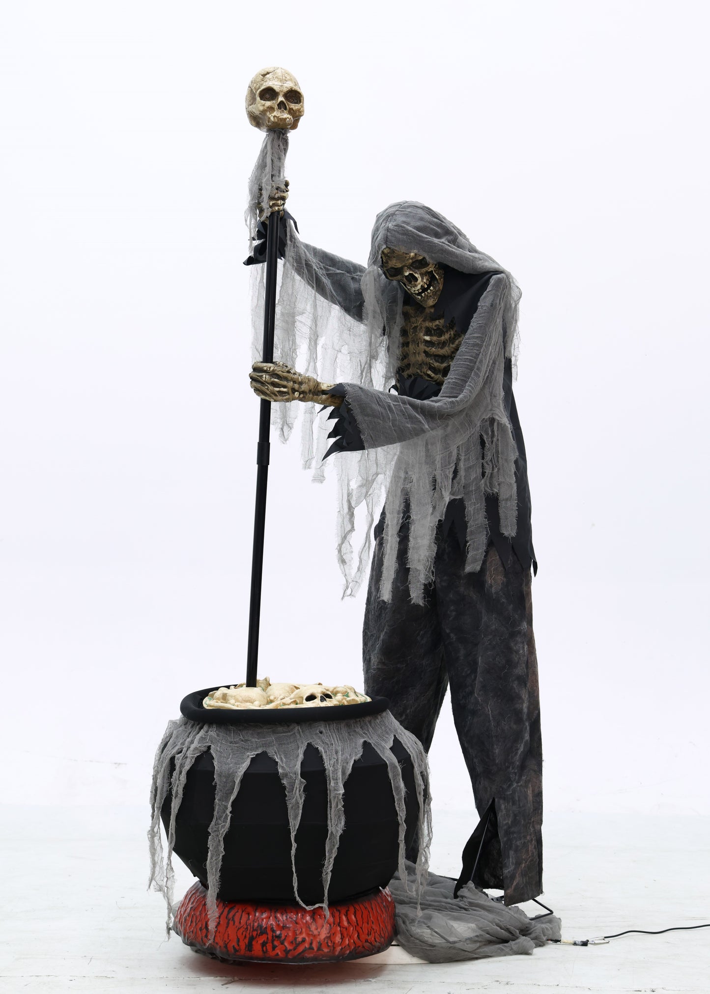 6ft Tall Animated Stirring Cauldron Creep Skeleton Halloween Decoration with LED Eyes