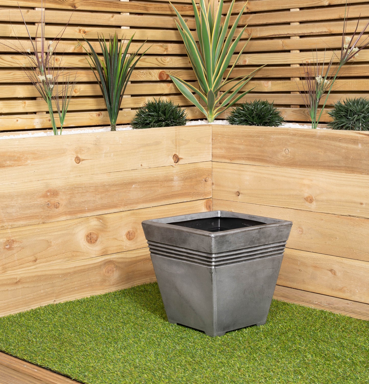 33cm Square Milano Plastic Grey Pewter Effect Garden Patio Plant Pot