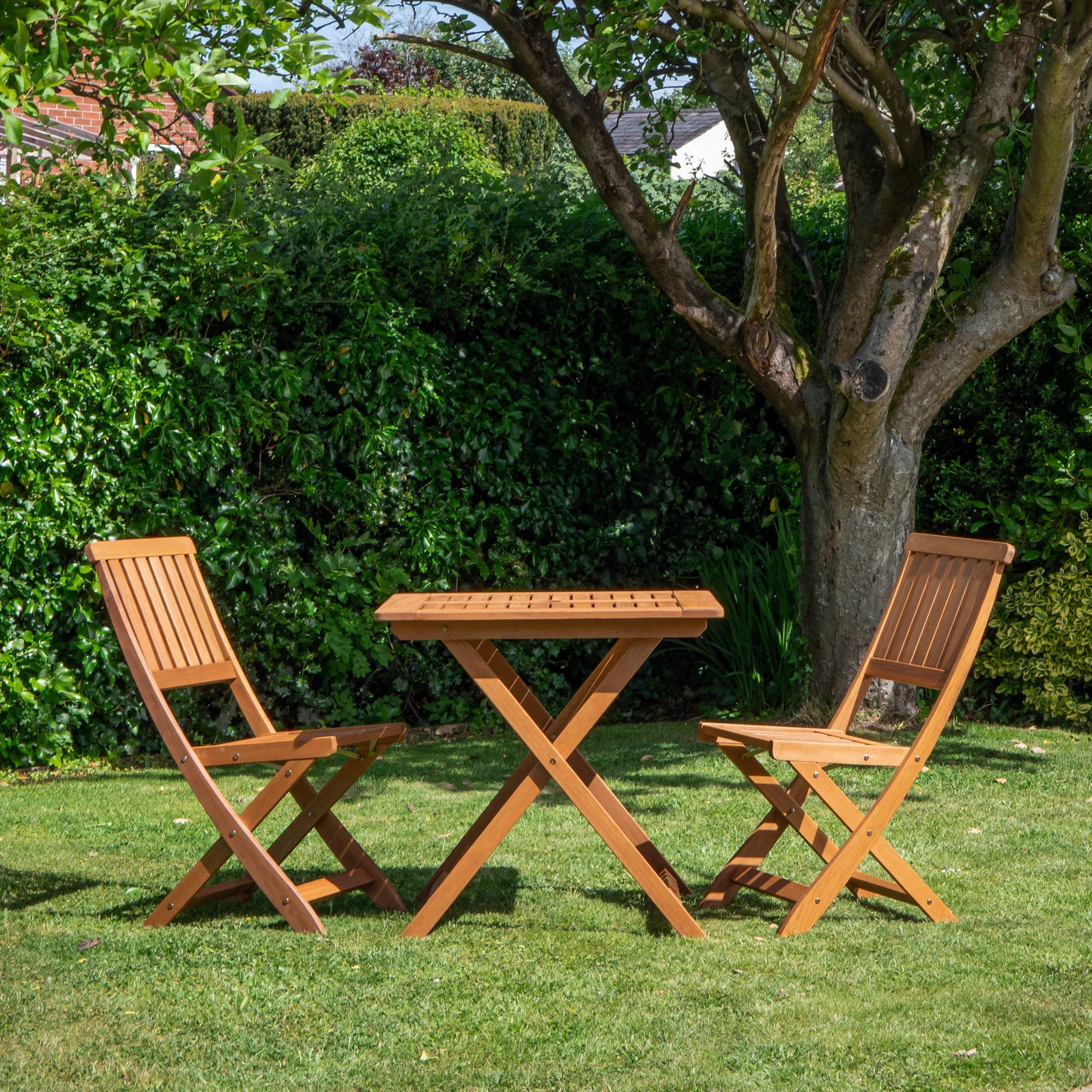 Outdoor 2 Person Folding Square Wooden Garden Dining Table Chairs Set