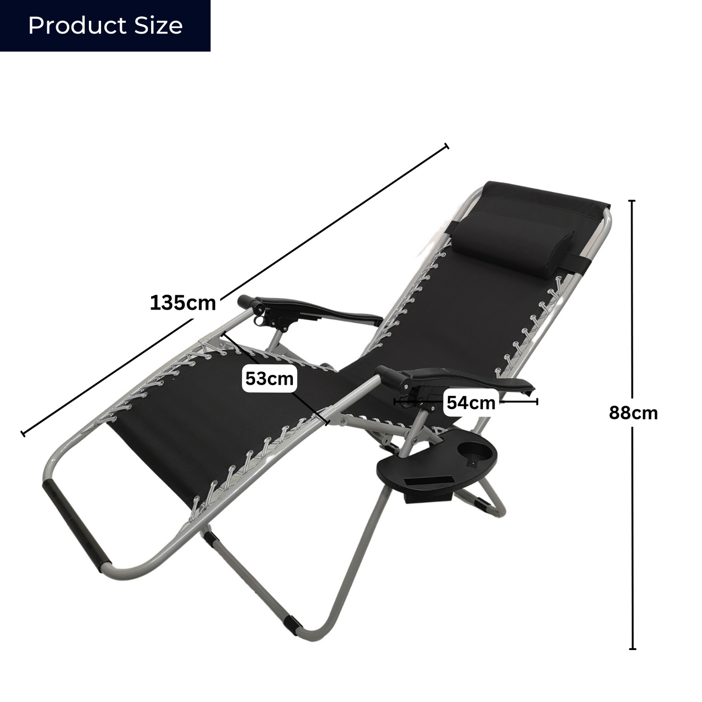 Multi Position Garden Zero Gravity Relaxer Chair Sun Lounger in Black & Silver