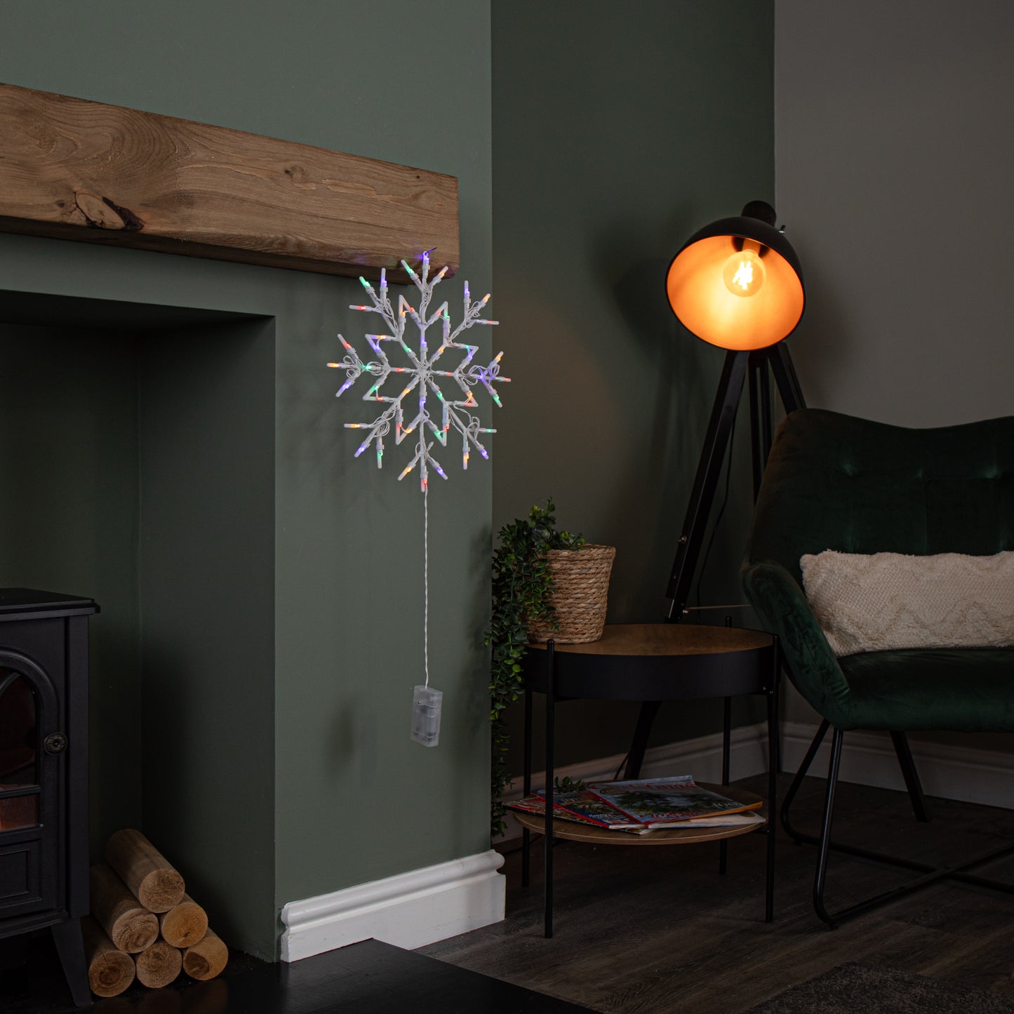 34cm Battery Operated Light up Christmas Snowflake with 50 Multi-Coloured LEDs