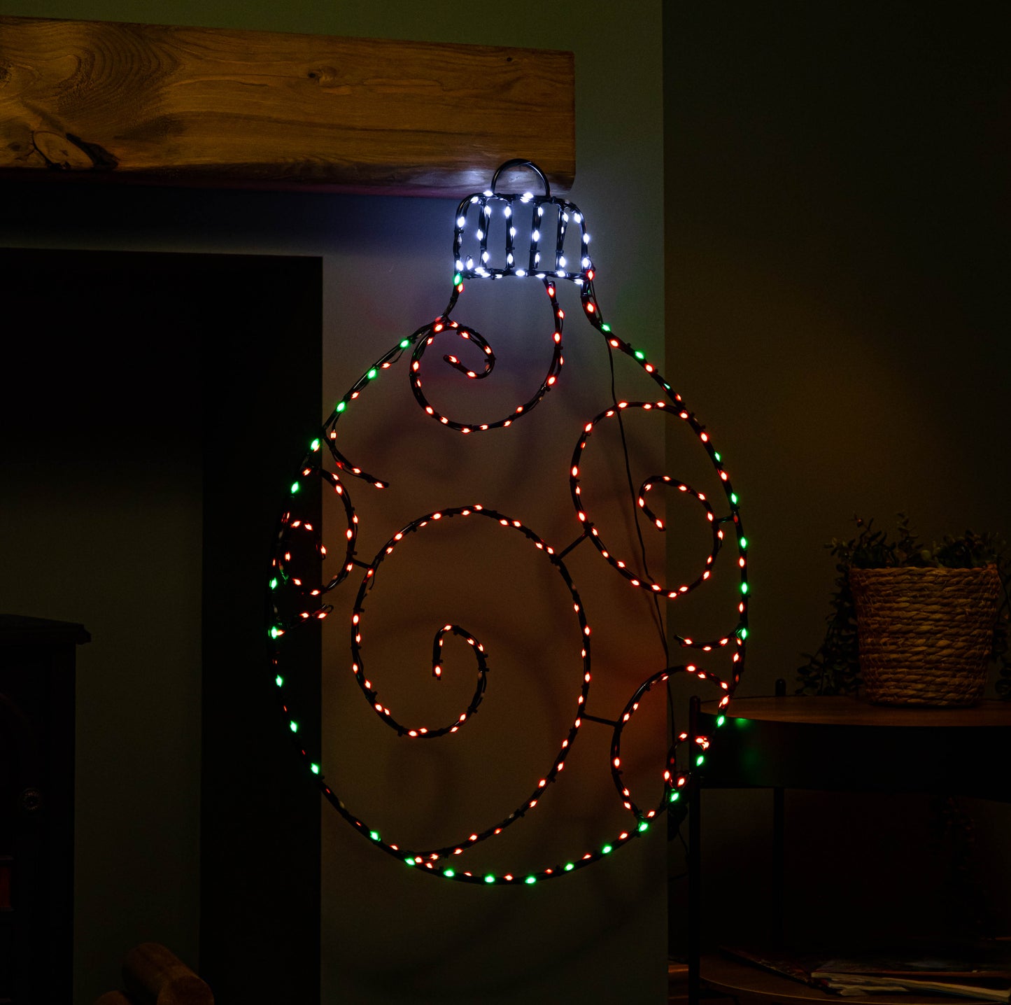 78cm Metal Hanging Christmas Bauble with 245 Static & Twinkling LEDs in Red & Green