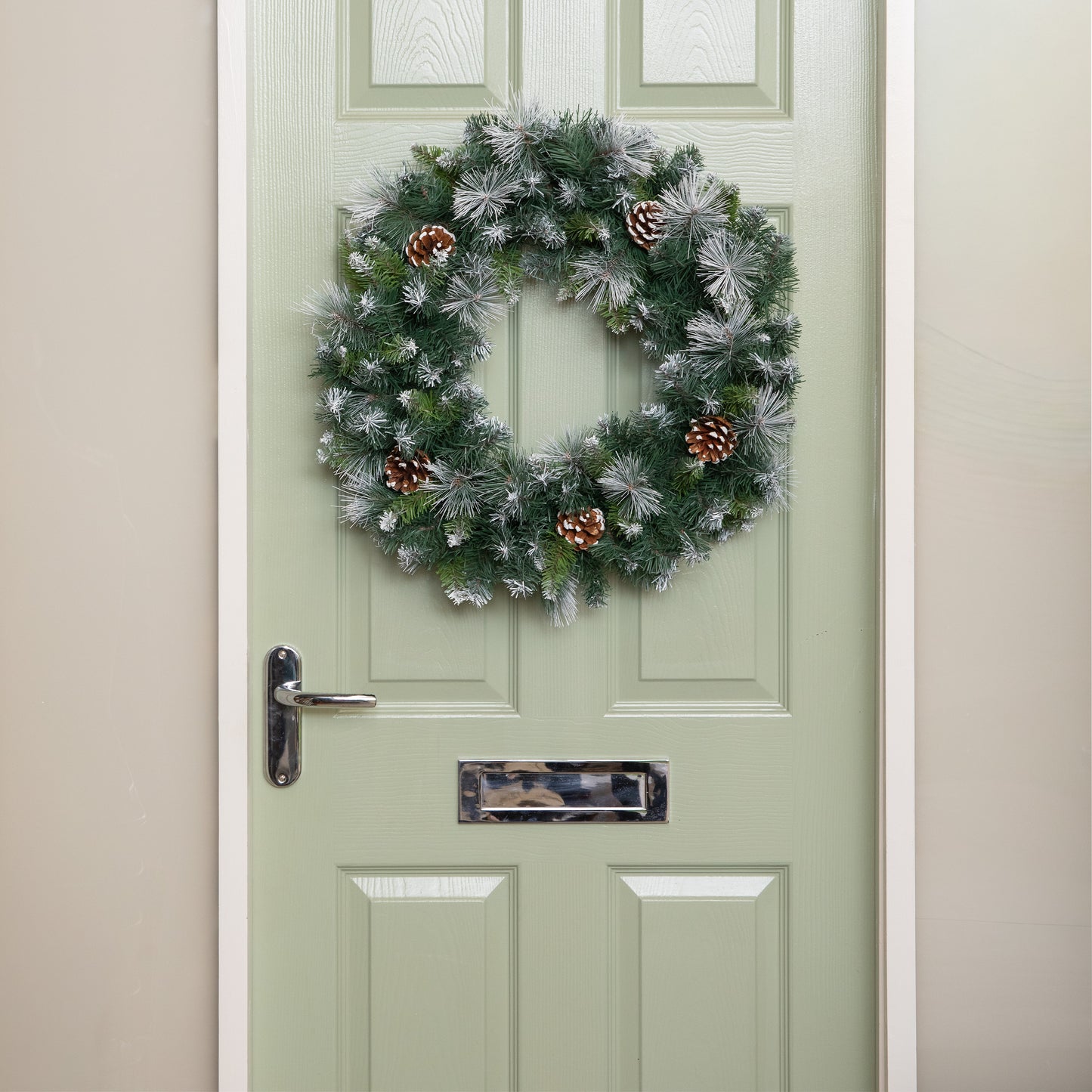 60cm Frosted Glacier Snow Tipped Christmas Wreath with Pine Cones
