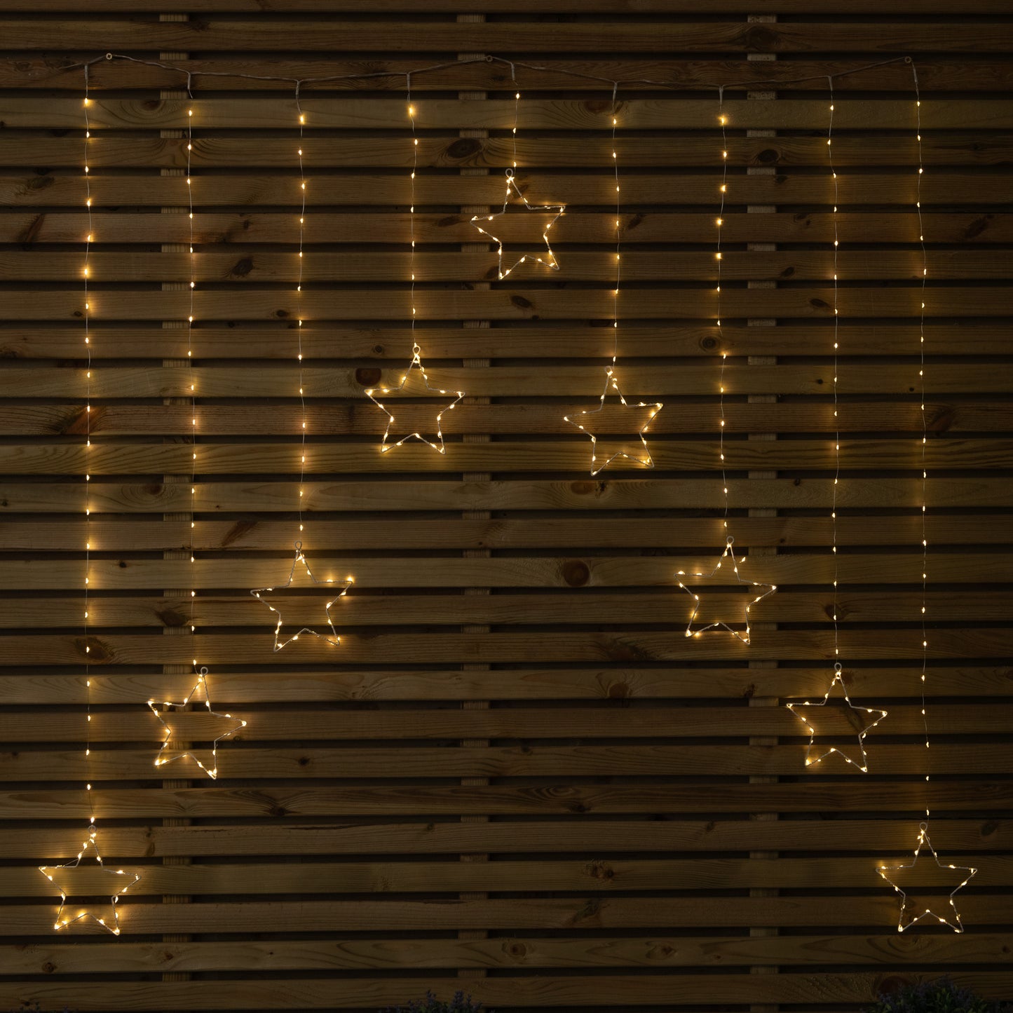 1.2m x 1.2m Light up Star Pin Wire Christmas Curtain Lights with 303 Warm White LEDs