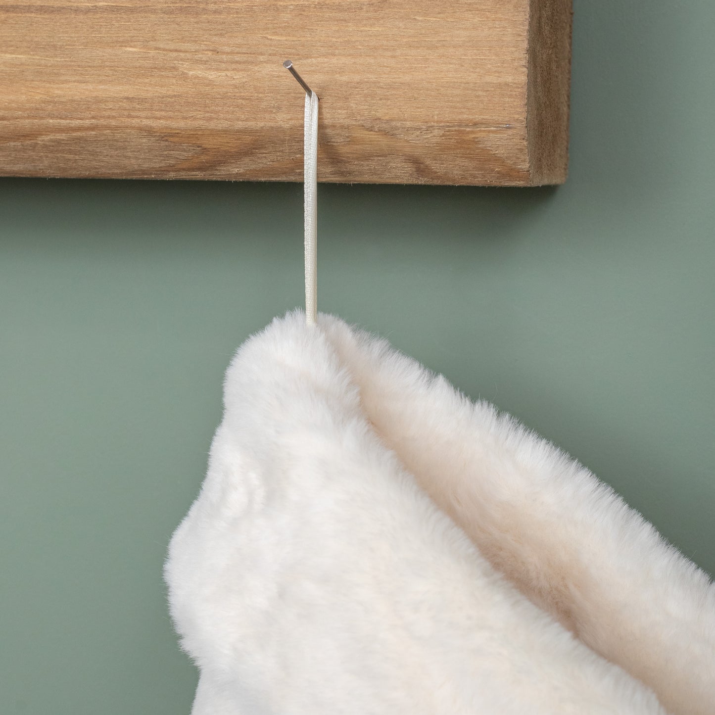 50cm White Winter Faux Fur Hanging Christmas Stocking with Pom Poms