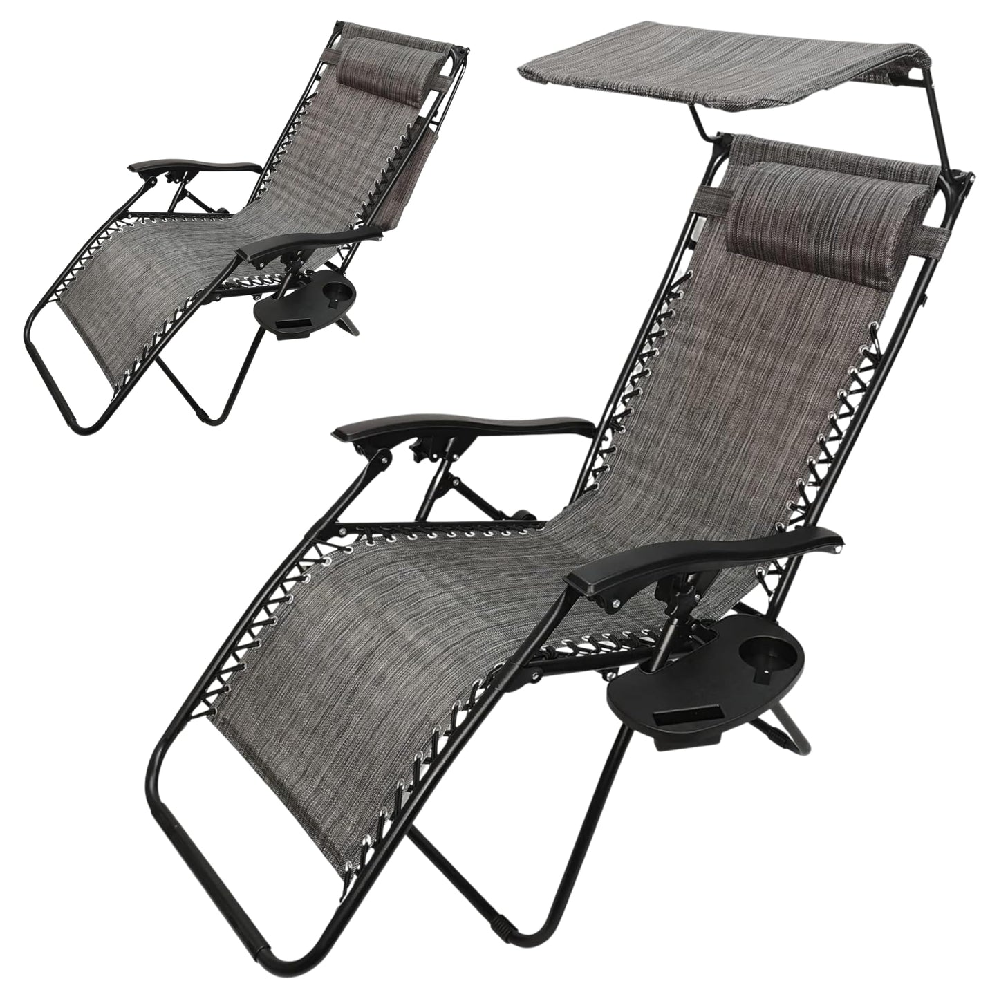 Factory Seconds: Pack of 2 Multi Position Garden Gravity Relaxer Chair Sun Loungers with Sun Canopy in Grey