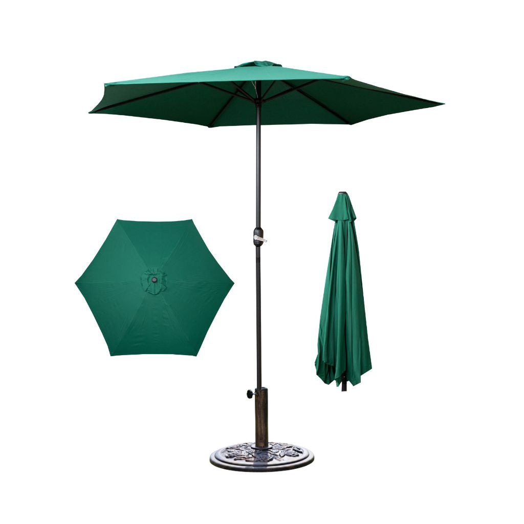 2.7m Havana Garden Patio Parasol with Crank Handle in Green with 9kg Base Included