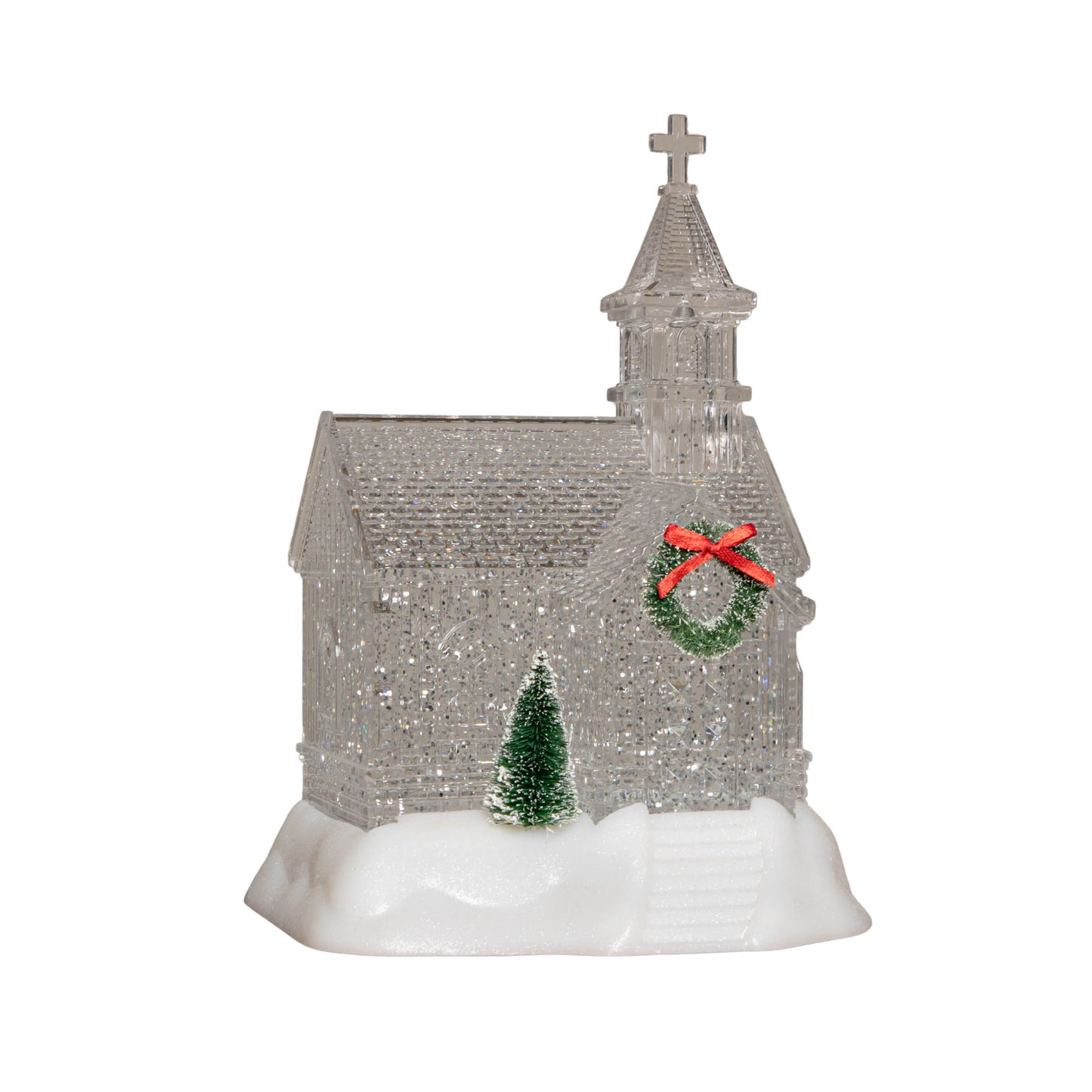 23cm Battery Operated Light up Christmas Church with Swirling Glitter and LEDs