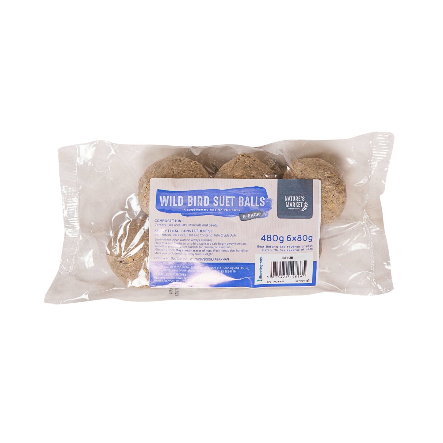 Pack of 6 Bird Wildlife Nutritional Suet Fat Balls