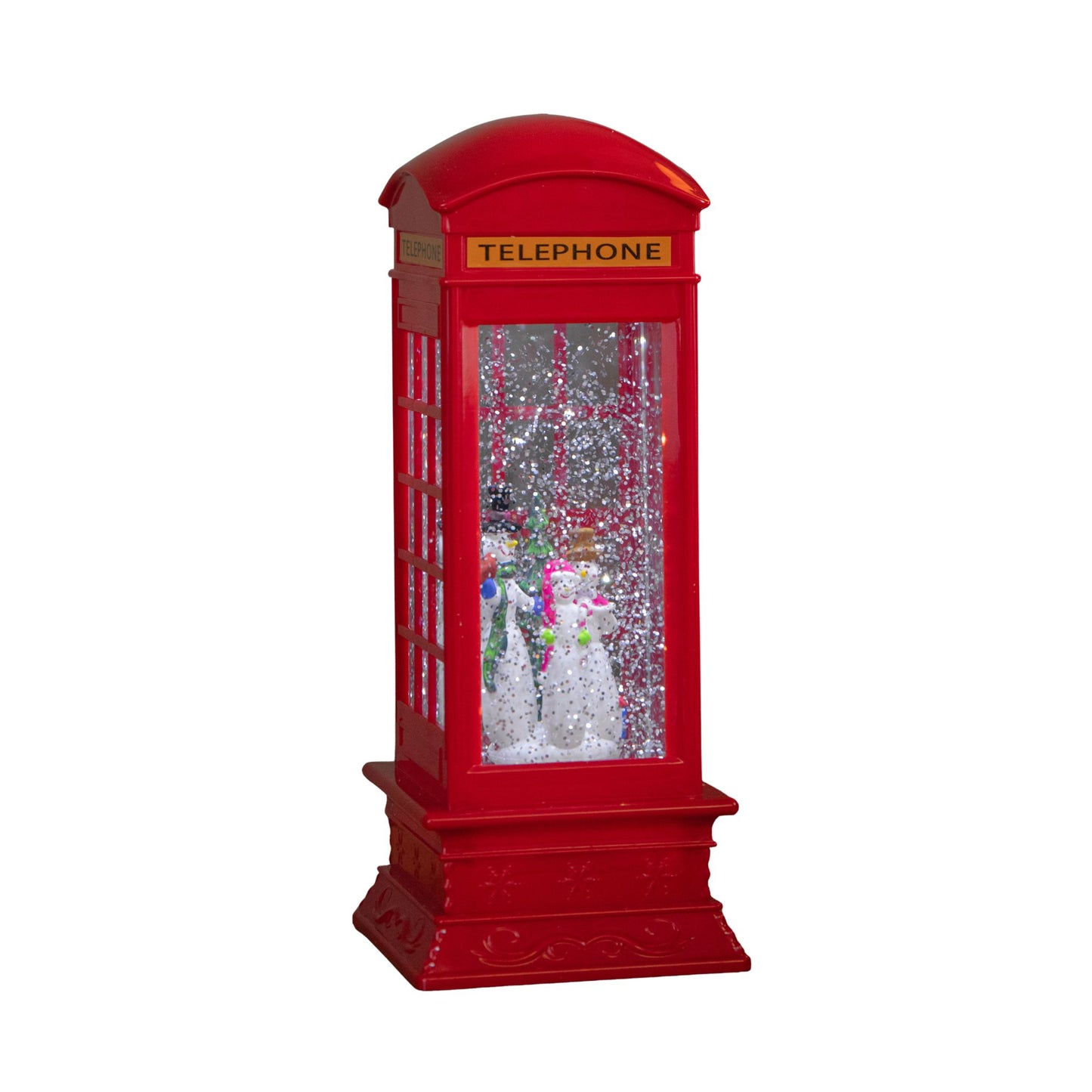 26.5cm Premier Christmas Water Spinner Telephone Box Design with Snowman Scene Dual Power