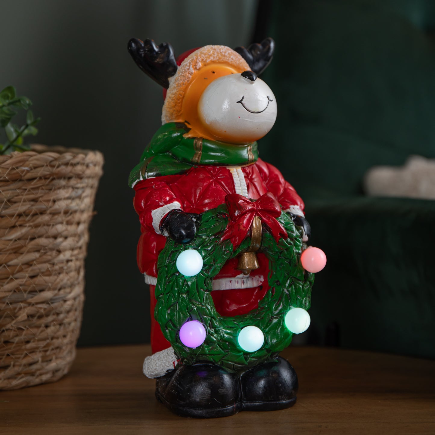 25cm Light up Rudy Rudolph Christmas Hand Painted Decoration with LEDs