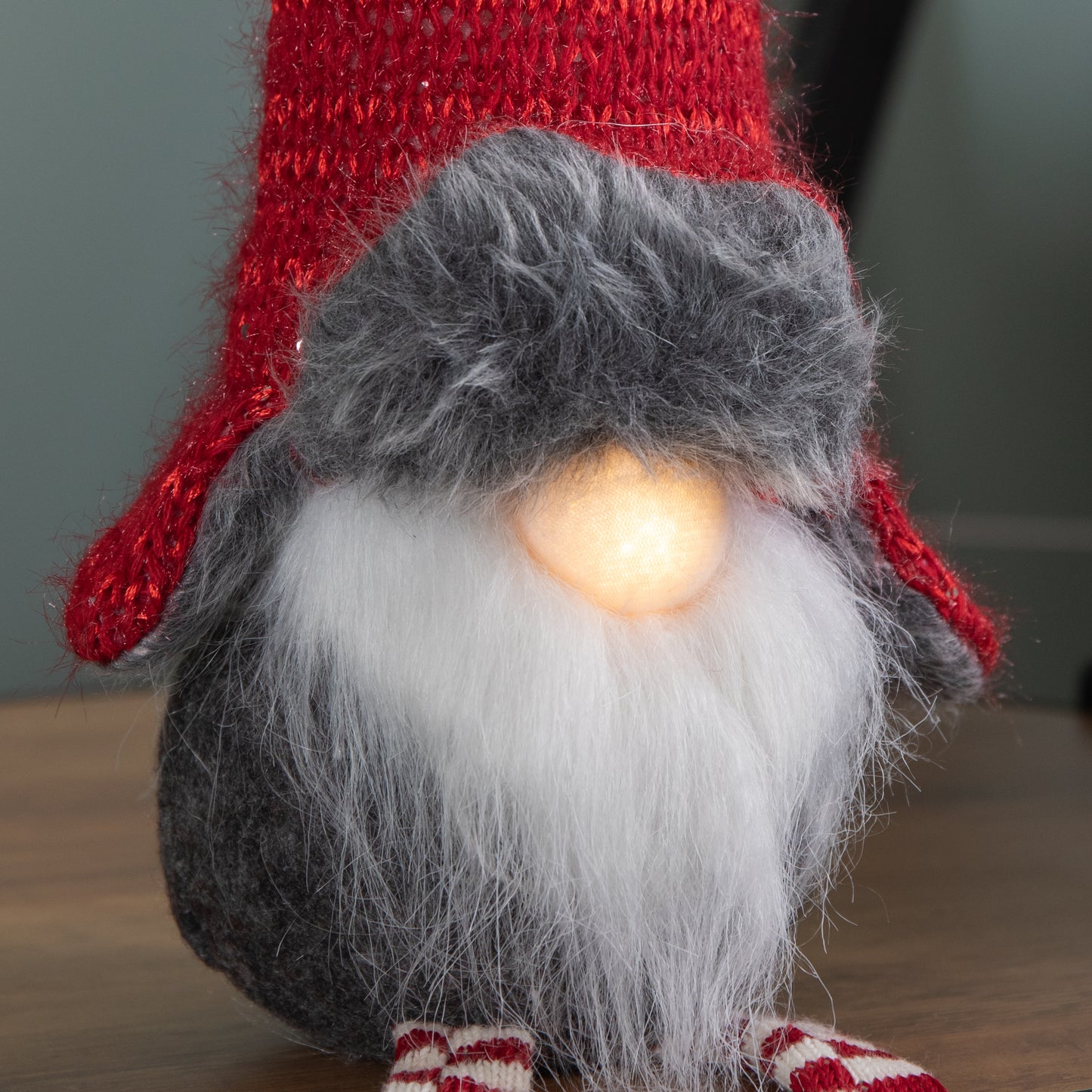 72cm Lit Plush Christmas Gonk with Dangly Legs & Aviator Hat in Red & Grey
