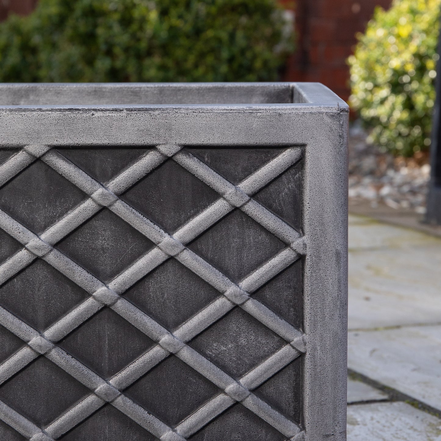 30cm Small Square Plastic Pewter Effect Grey Garden Patio Planter
