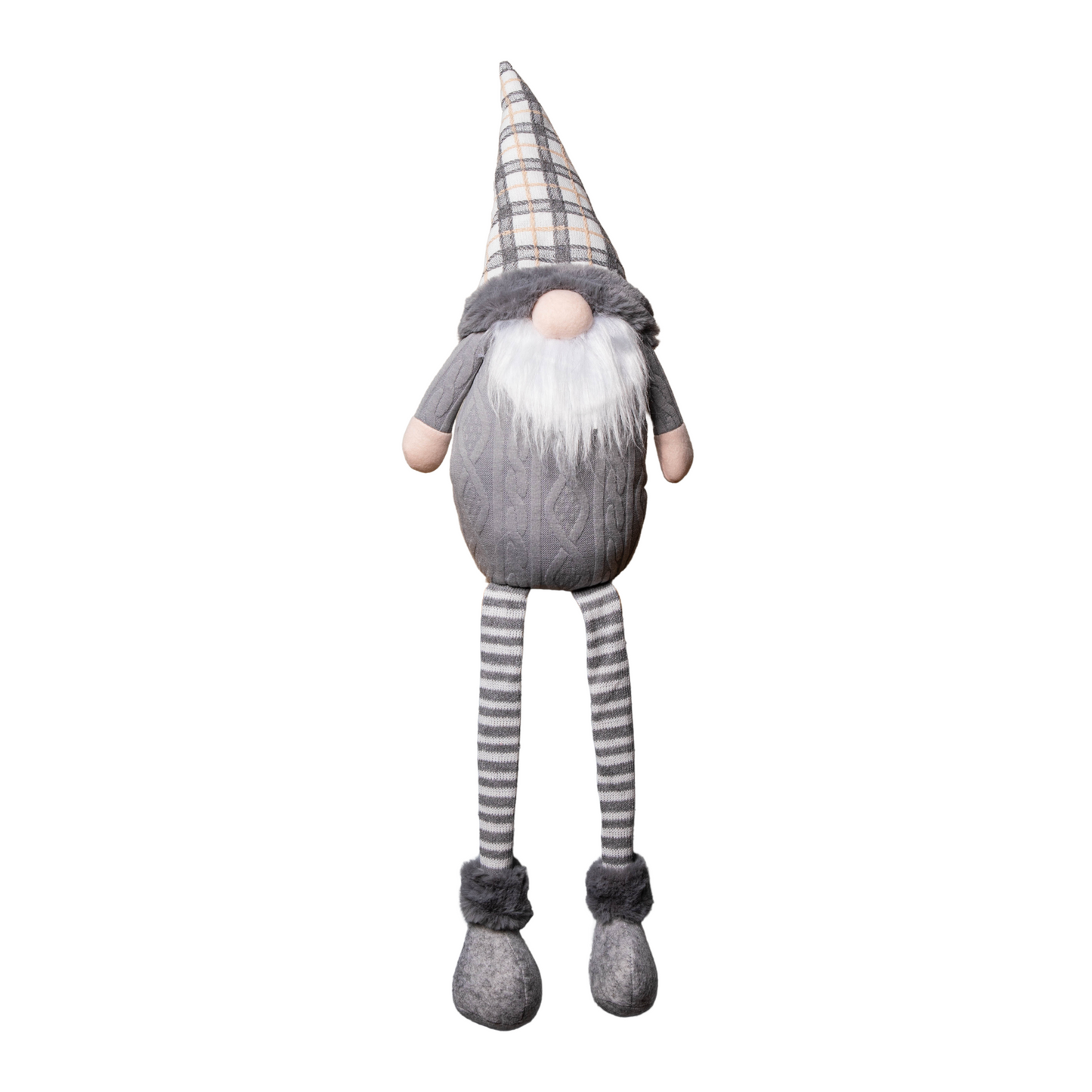 73cm Grey Sitting Christmas Gonk Decoration with Tartan Hat and Dangly Legs