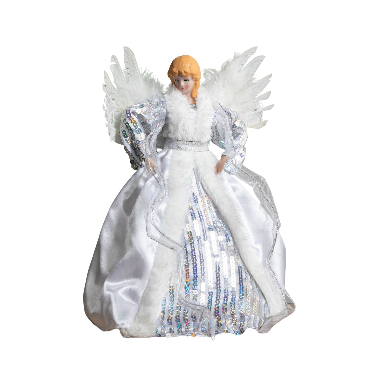 30cm Premier Christmas Tree Topper Angel Decoration in White & Silver