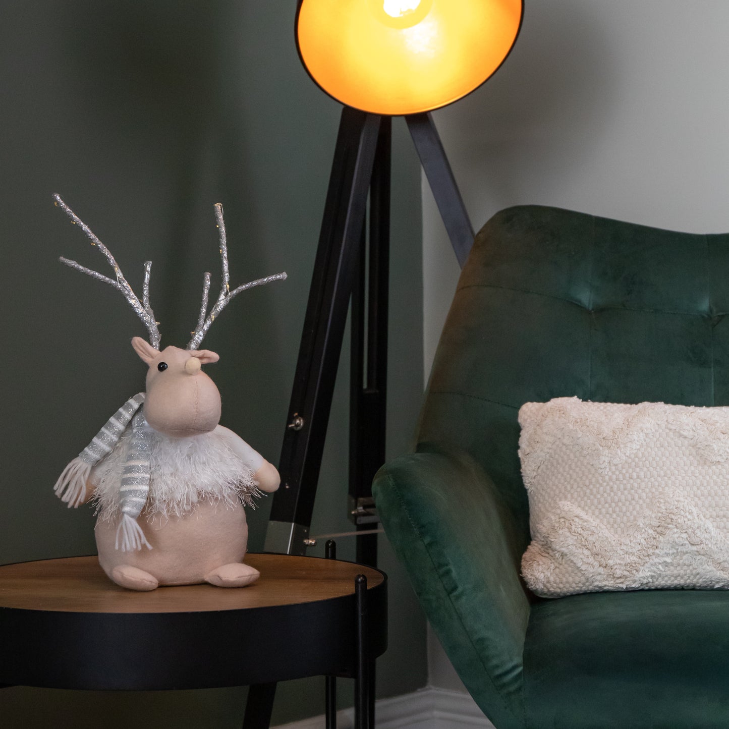 40cm Battery Operated Plush Christmas Reindeer with LED Lit Antlers