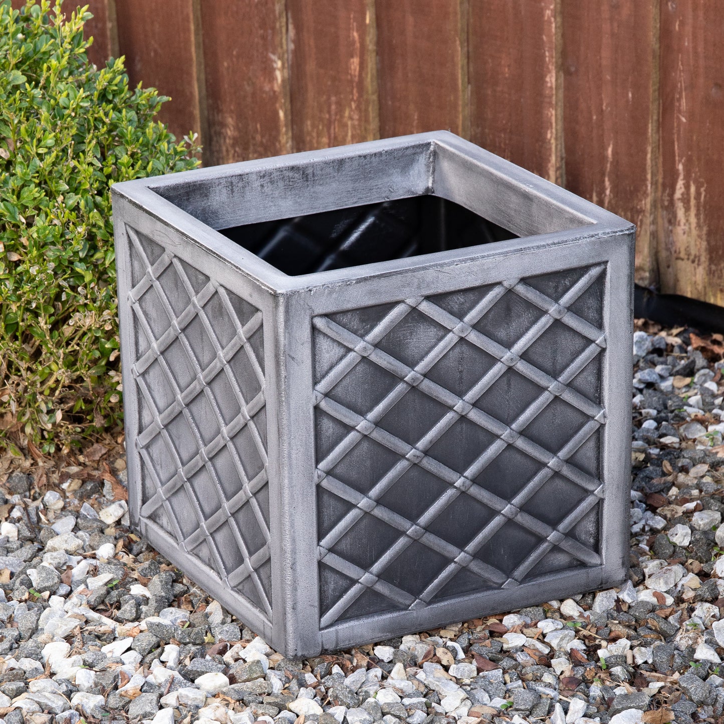 30cm Small Square Plastic Pewter Effect Grey Garden Patio Planter