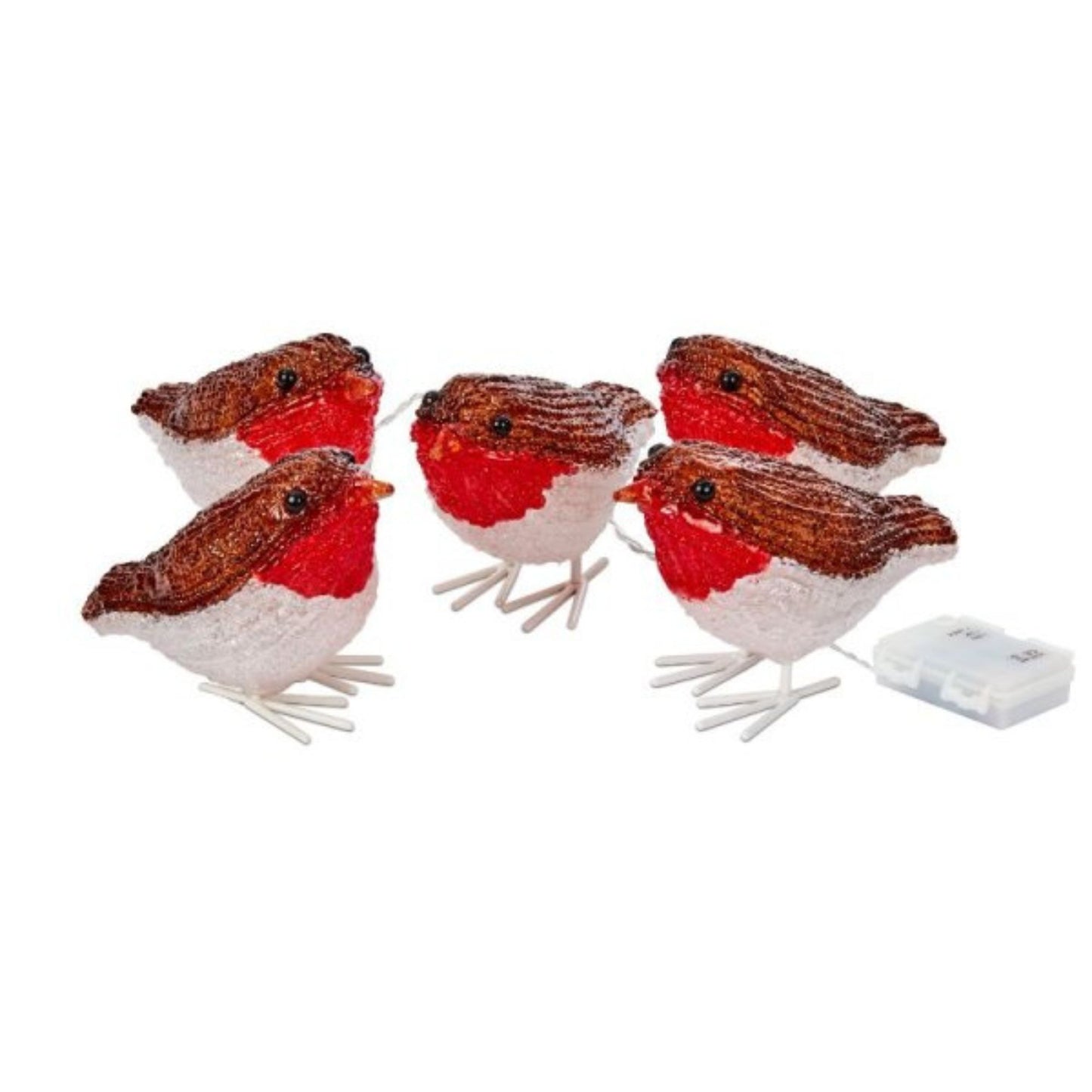 Set of 5 Christmas Acrylic Festive Light Up Robins 10cm Tall Indoor or Outdoor use
