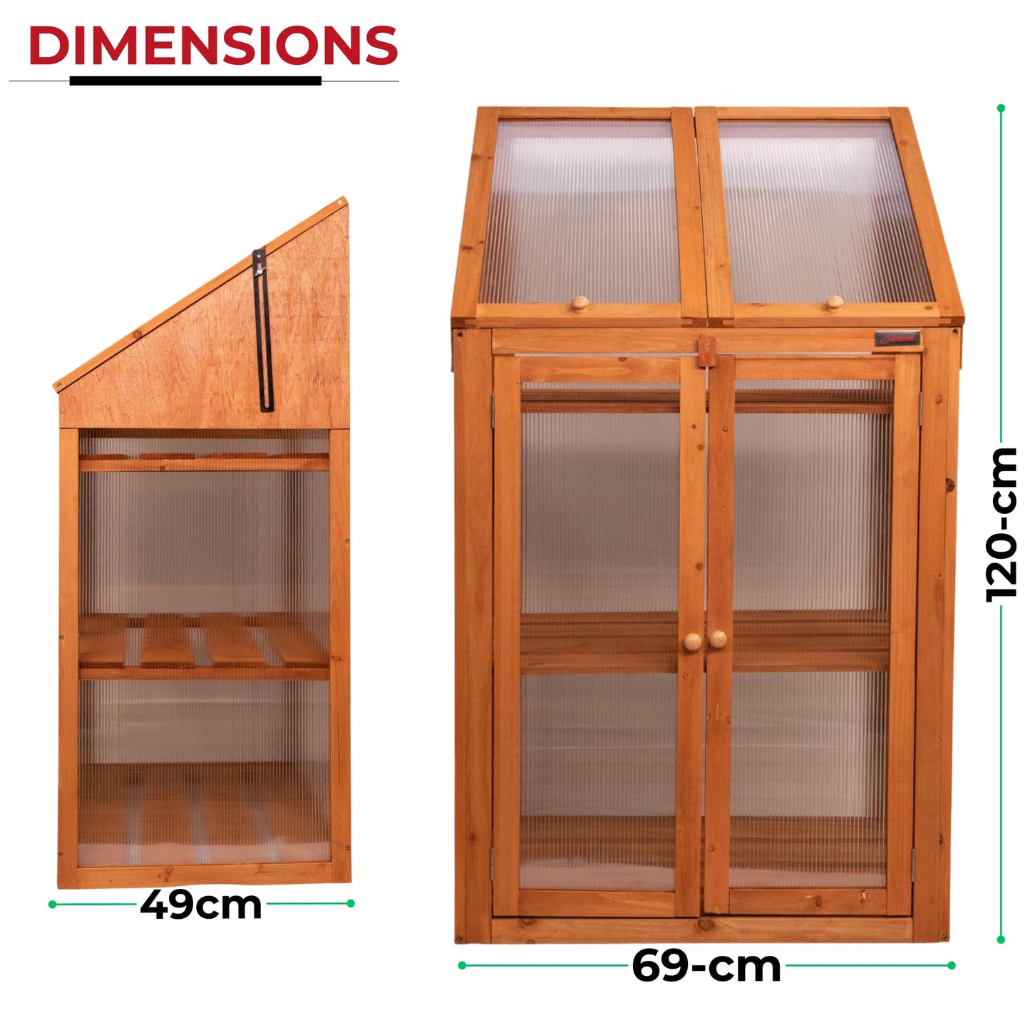 Samuel Alexander Wooden Mini Greenhouse Cold Frame - Small Greenhouse H120 x W69 x D49cm