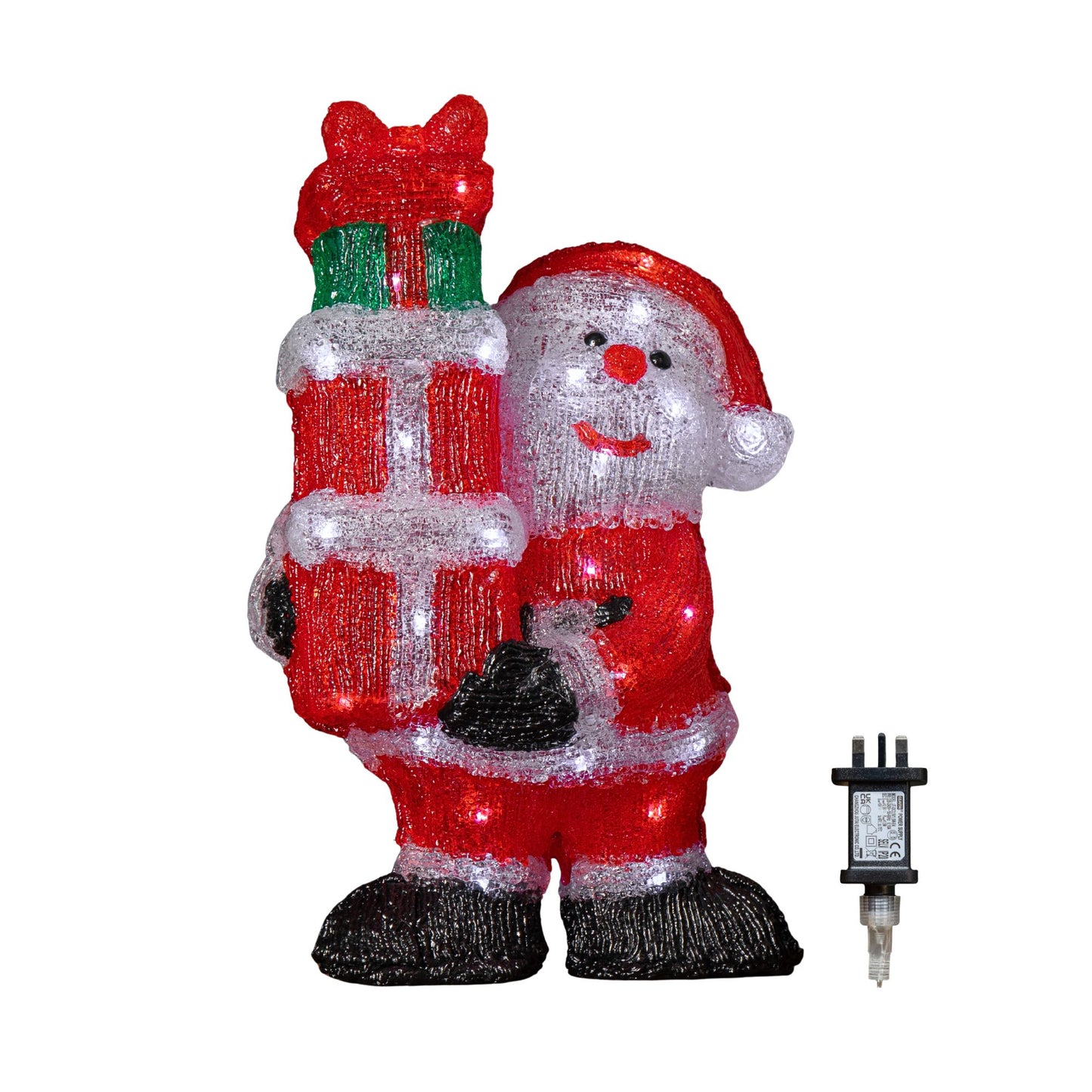 41cm Light up Acrylic Christmas Santa with 3 Gifts and 40 White LEDs