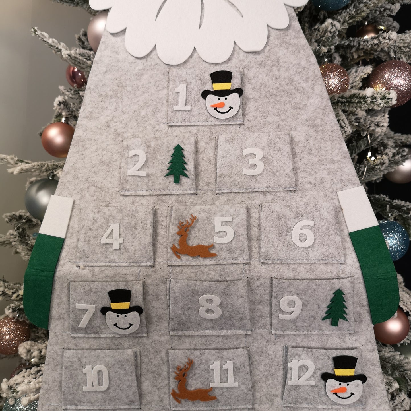 45cm x 115cm Felt Santa Advent Calendar Christmas Decoration in Grey