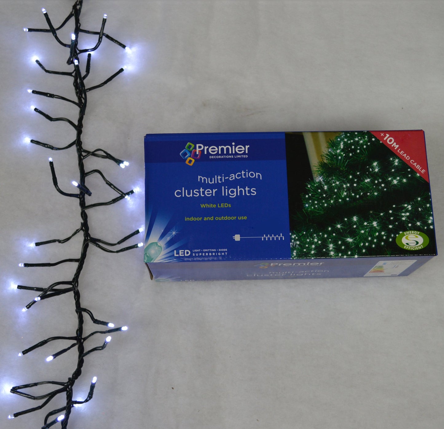Factory Seconds: 960 LED 12.4m Premier ClusterBrights Indoor Outdoor Multifunction Mains Operated Christmas Cluster Lights with Timer in Cool White