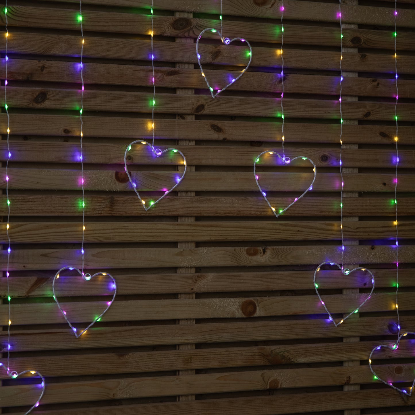 1.2 x 1.2m Light up Christmas Heart Curtain Lights with 229 Multi-Coloured LEDs