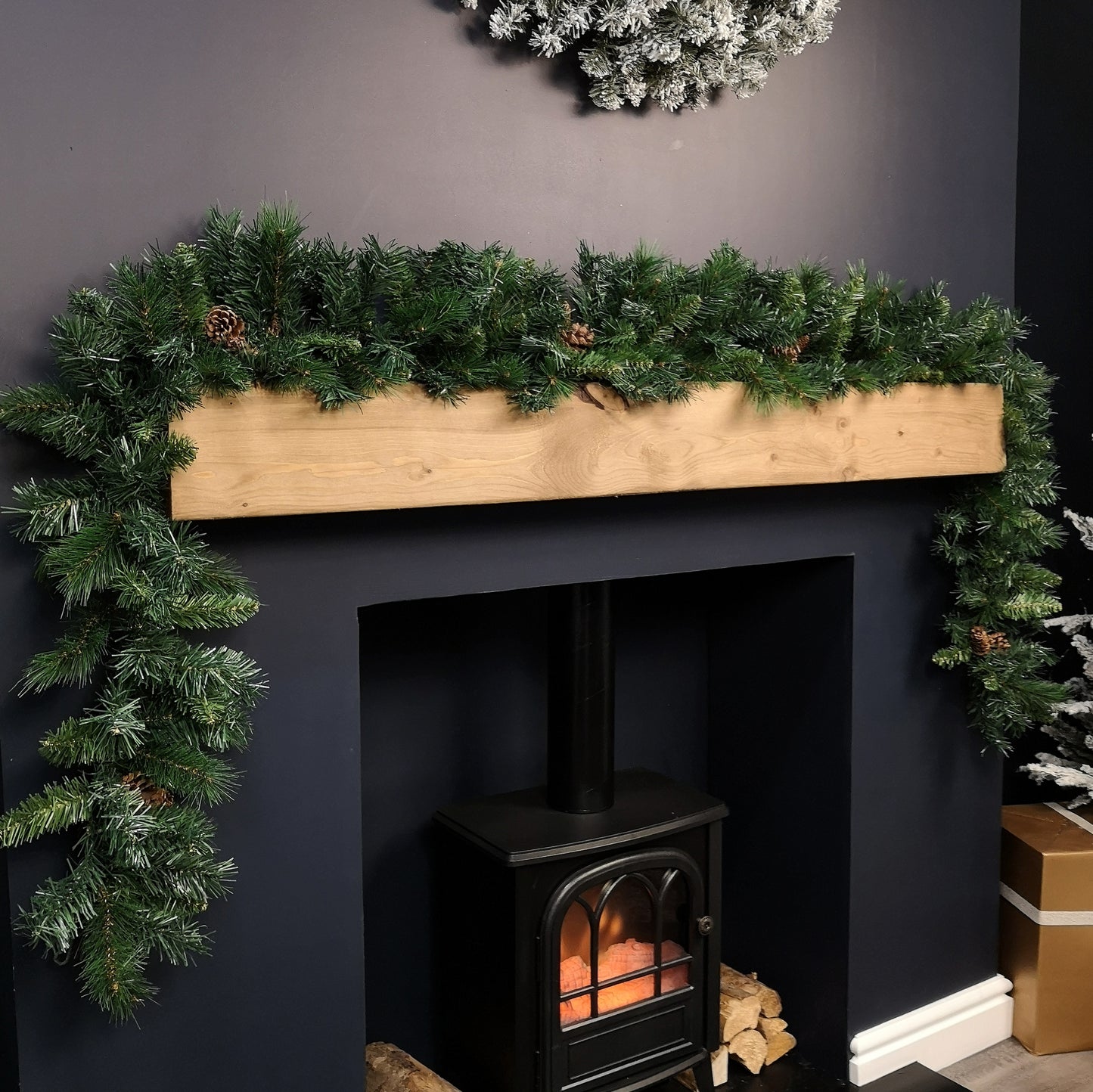 2.7m Green Christmas Garland with Pine Cones and Mixed Needles