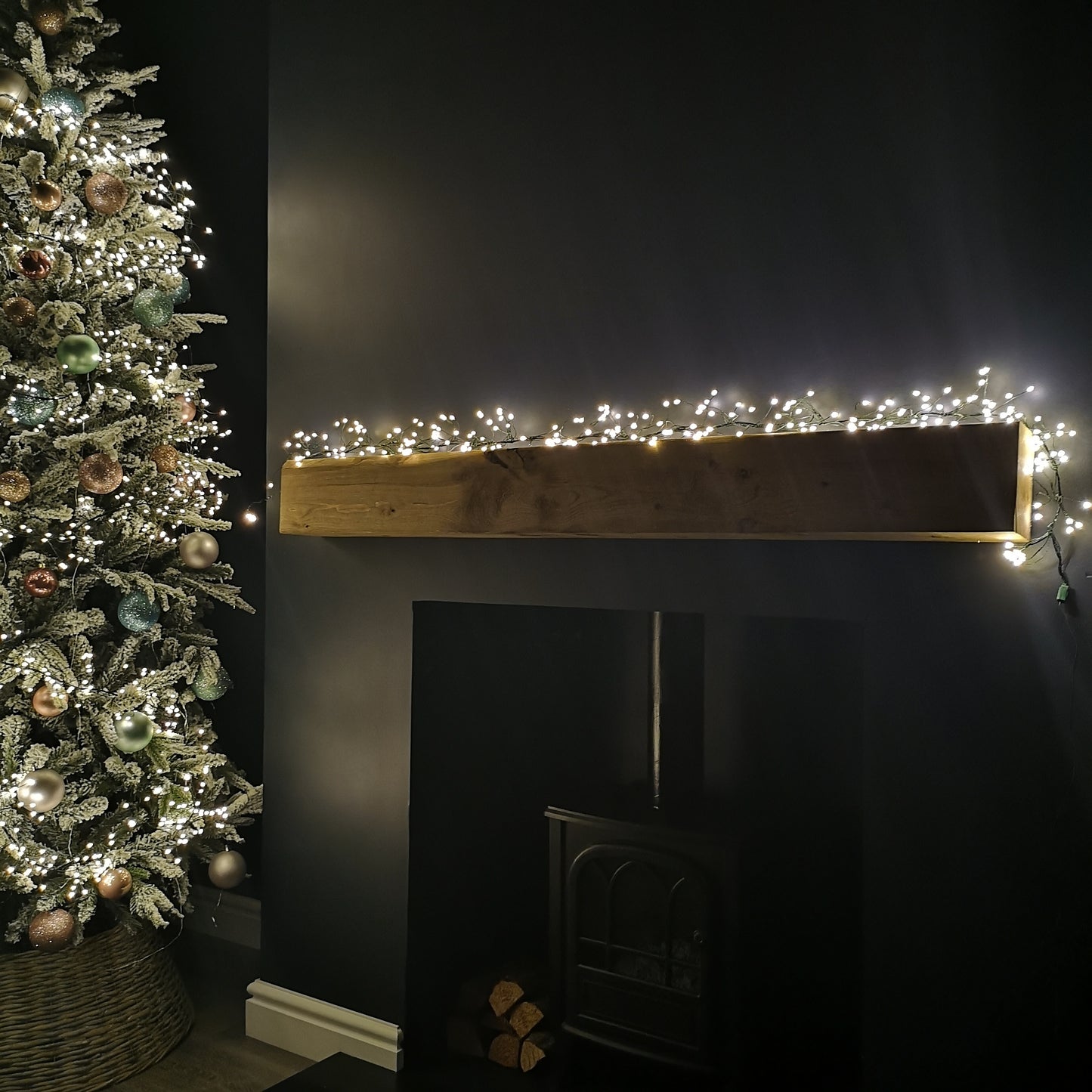 5.4m Warm White LEDs Green Garland Wire Light Christmas Decoration with Timer