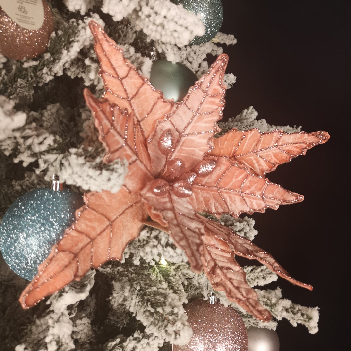 68cm Frosted Light Coral Pink Poinsettia Stem Christmas Decoration