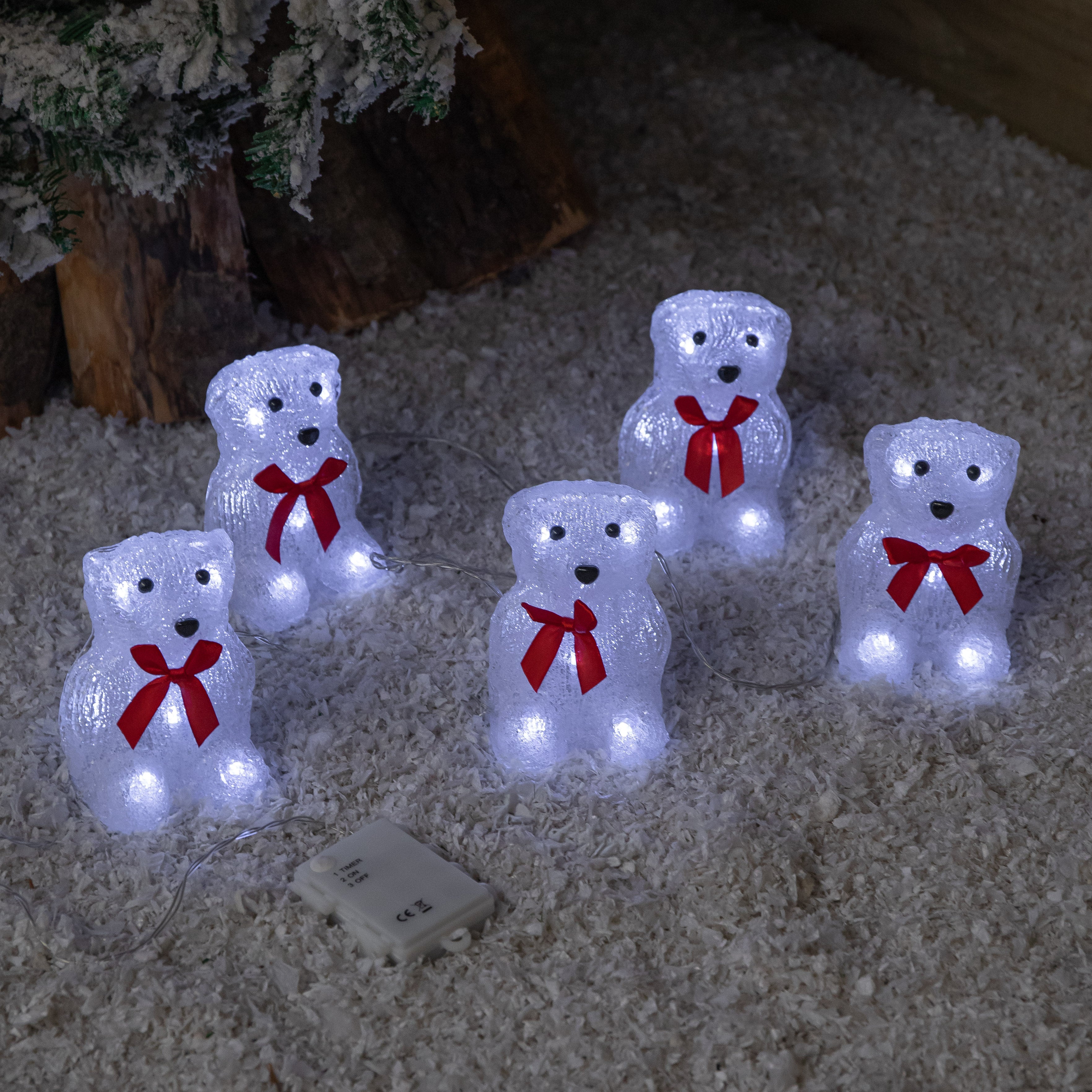 12cm Set of 5 Battery Operated Light up Christmas Polar Bears