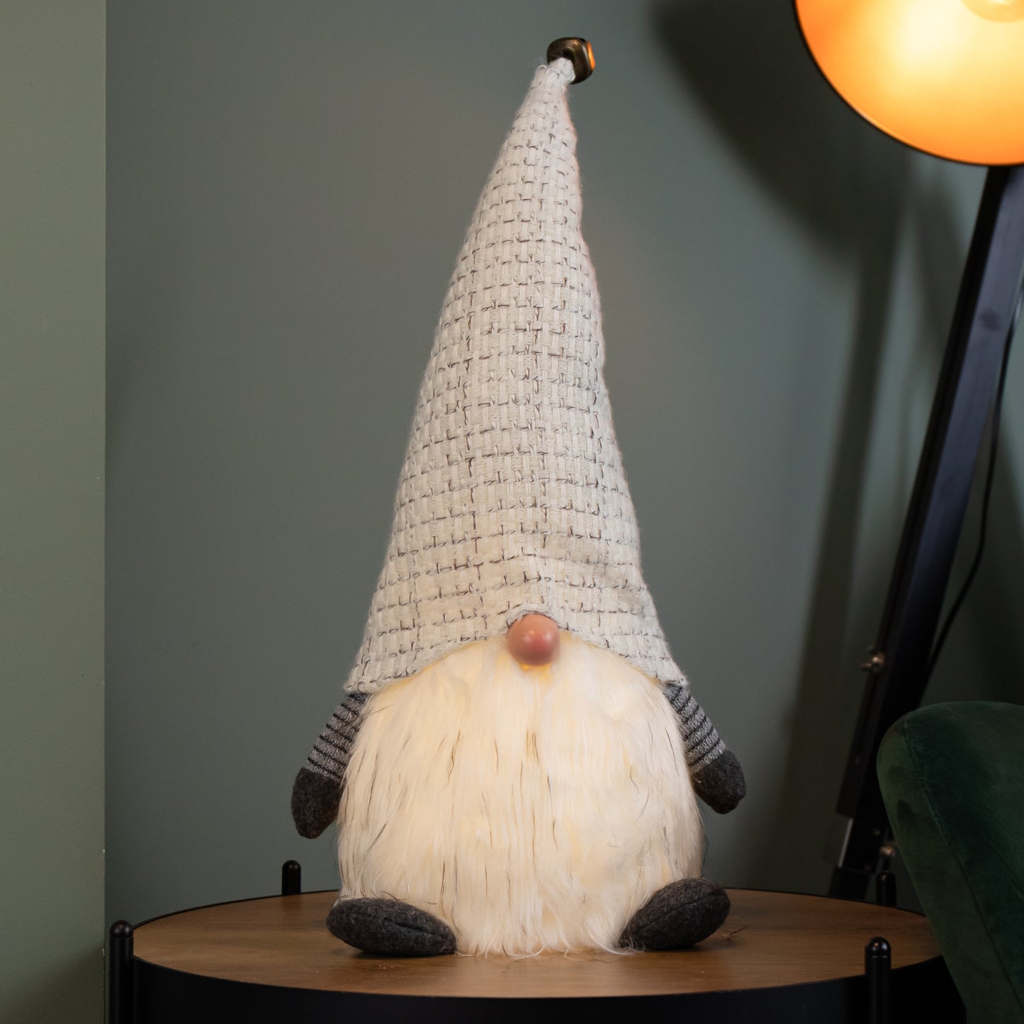 50cm Battery Operated Christmas Sitting Gonk Decoration in Light Grey