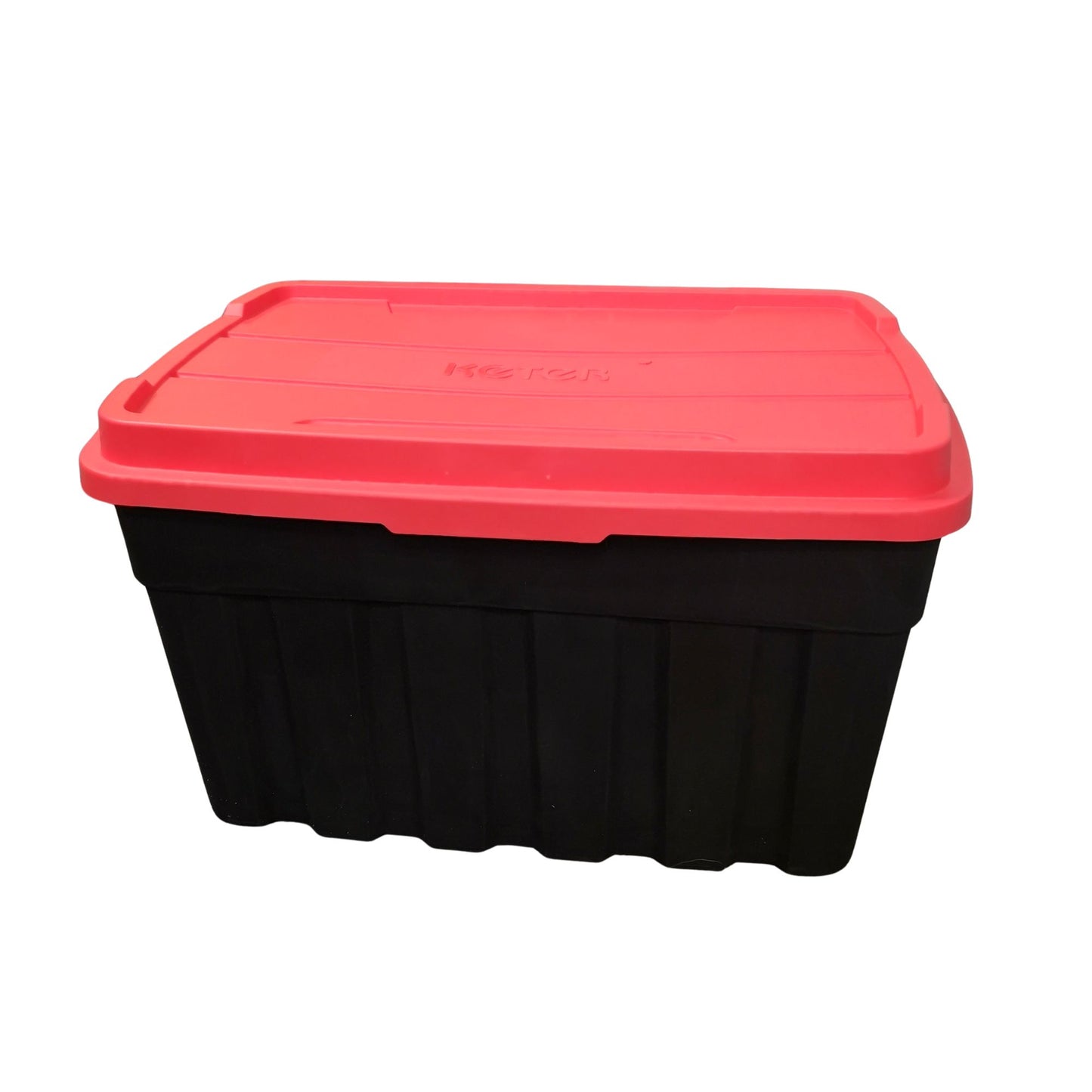 140L Black and Red Tuff Stackable Storage Box with Lid and Carry Handles