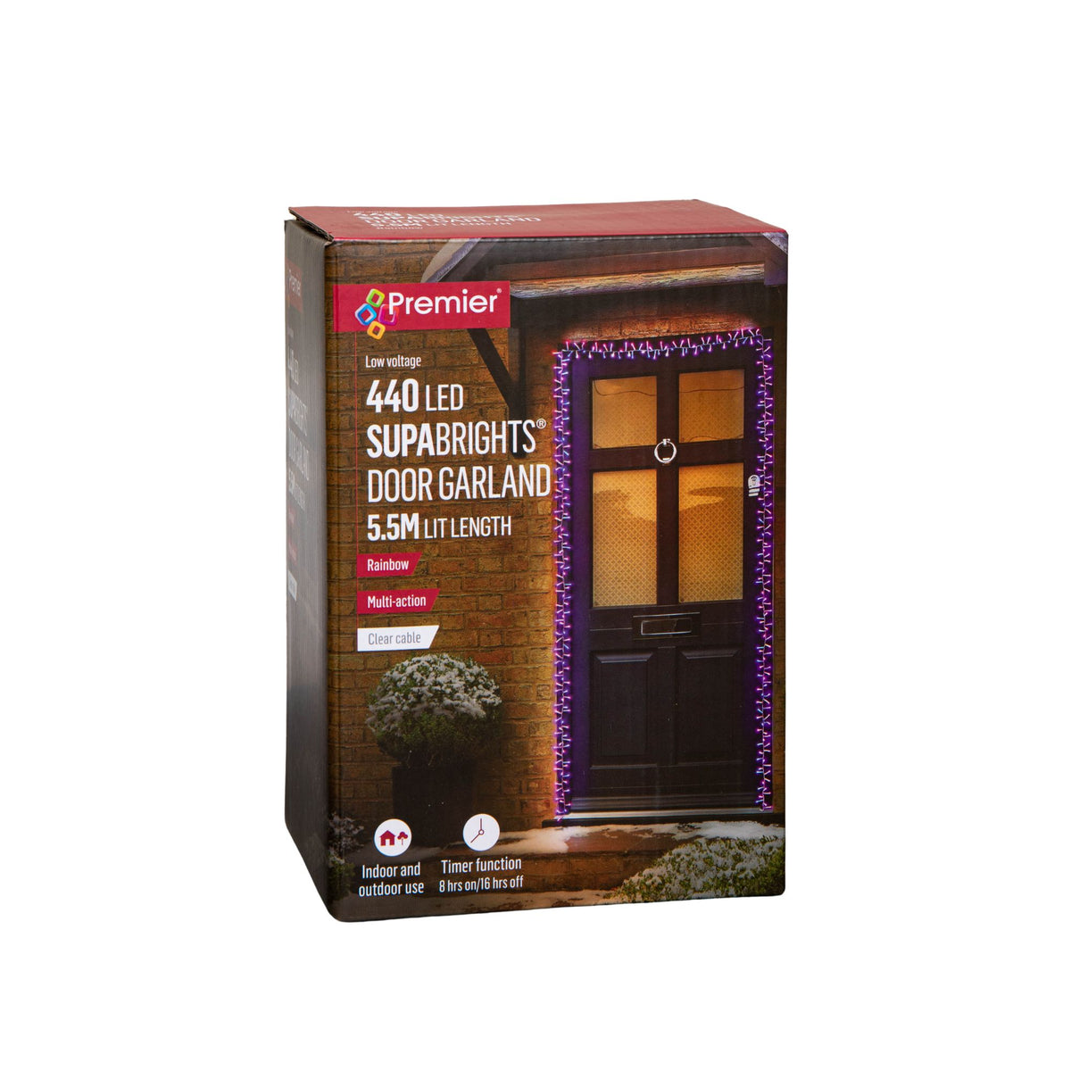 5.5m 440 LED SupaBrights Door Christmas String Lights with Timer in Rainbow